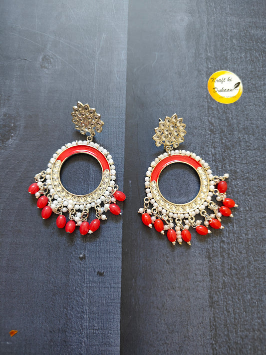 Kraft ki Dukaan Red Beaded Earrings with Silver Accents for Casual and Festive Wear