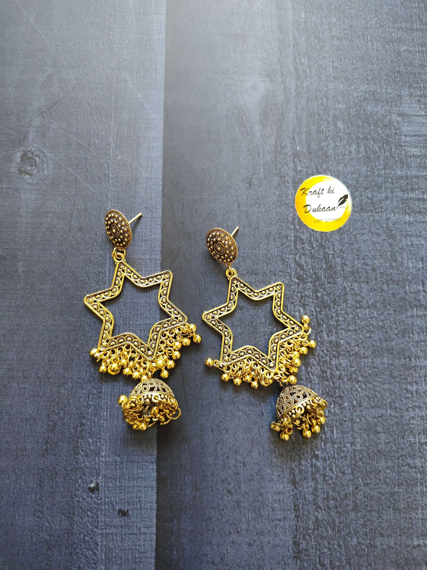 earrings-with-jhumka-gold-star-design