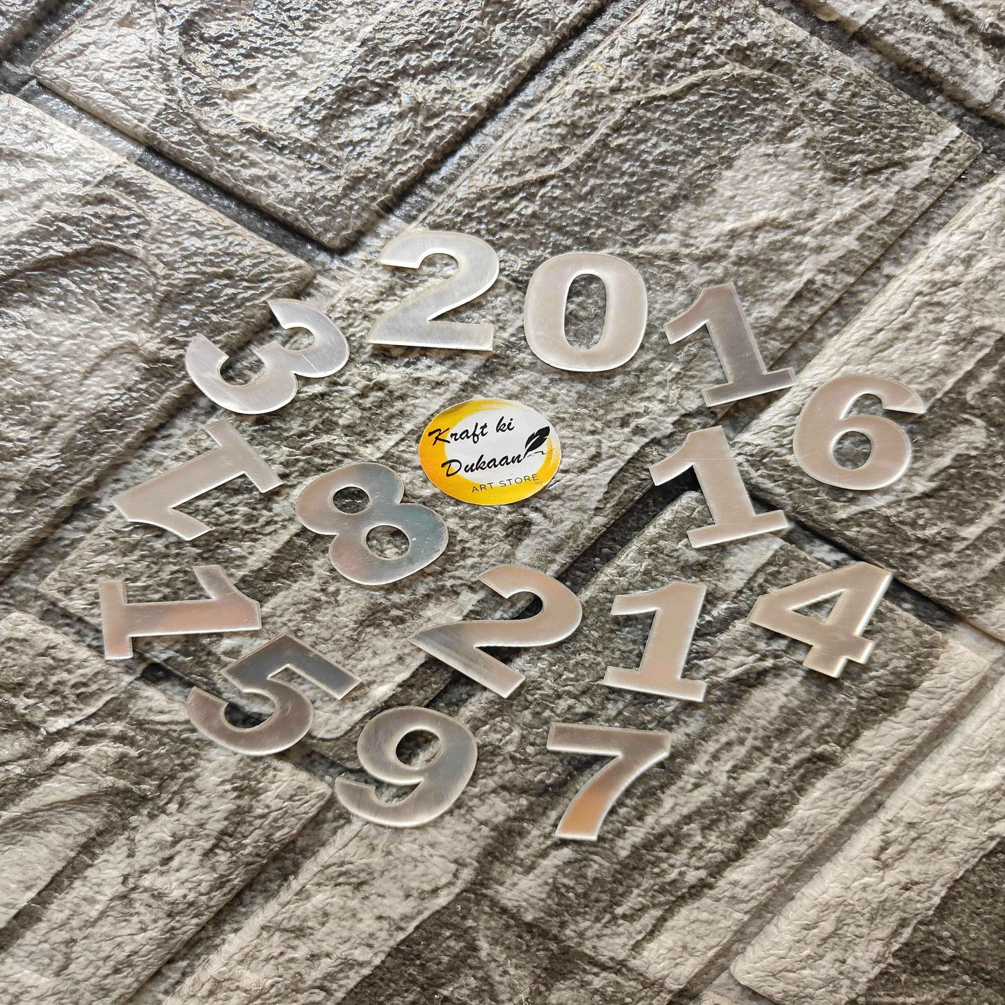 1" acrylic English number set, silver digits 0-9