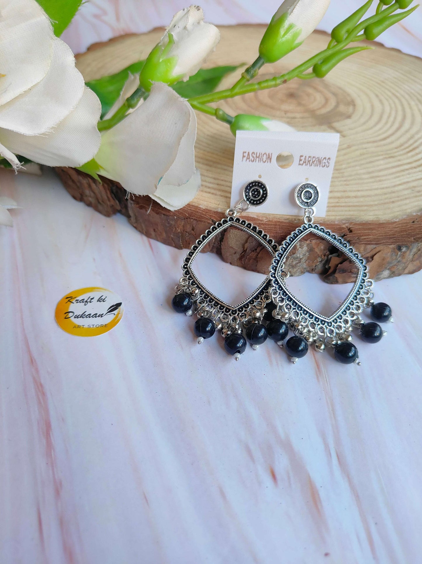 fashion-silver-jhumka-earrings-with-beads-black-variant