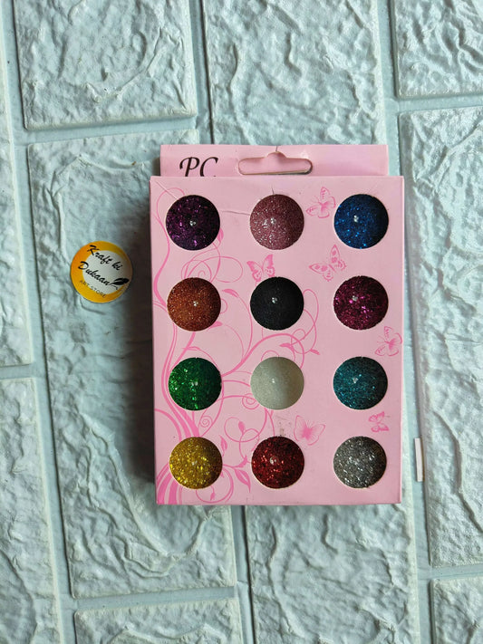 Glitter Set A2 blister pack with 12 round glitter shades on pink card backing.