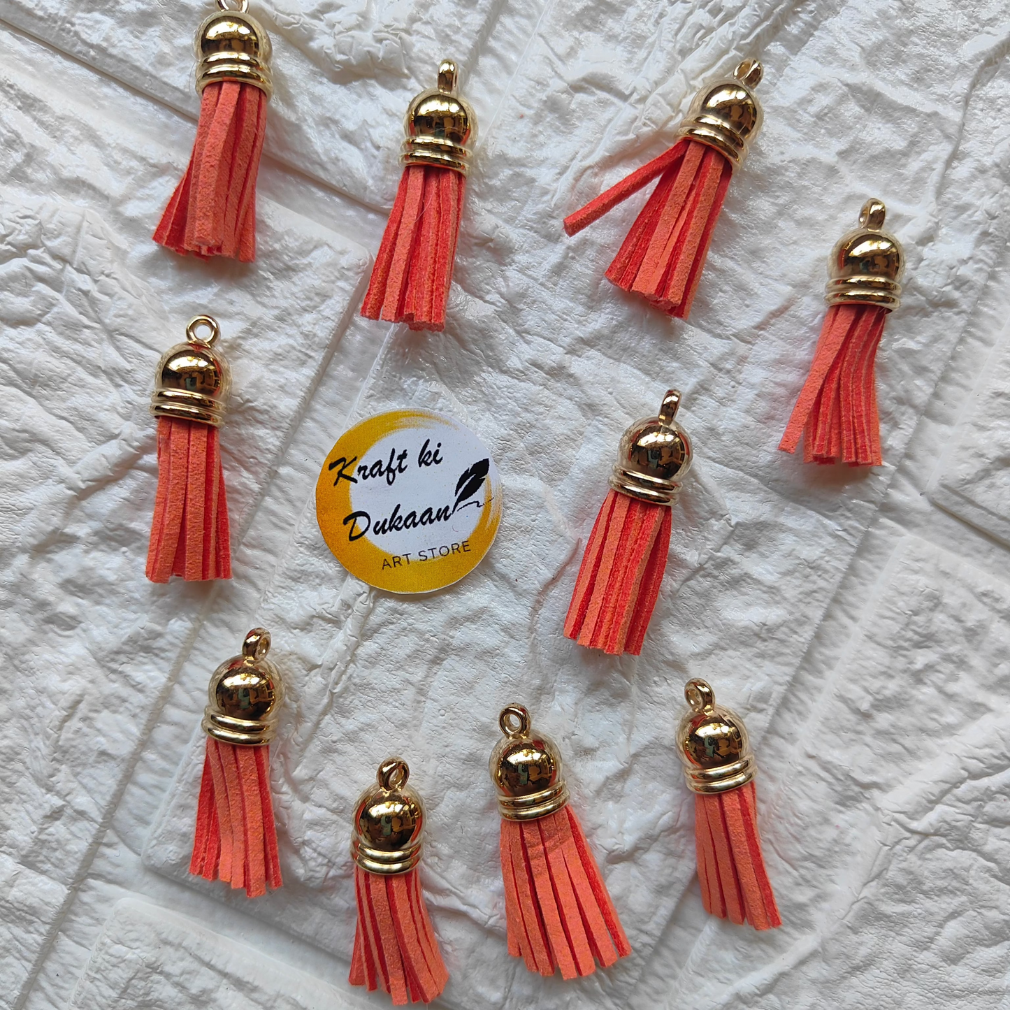 Gold Leather Tassel Craft in vibrant orange color, ideal for jewelry and craft projects