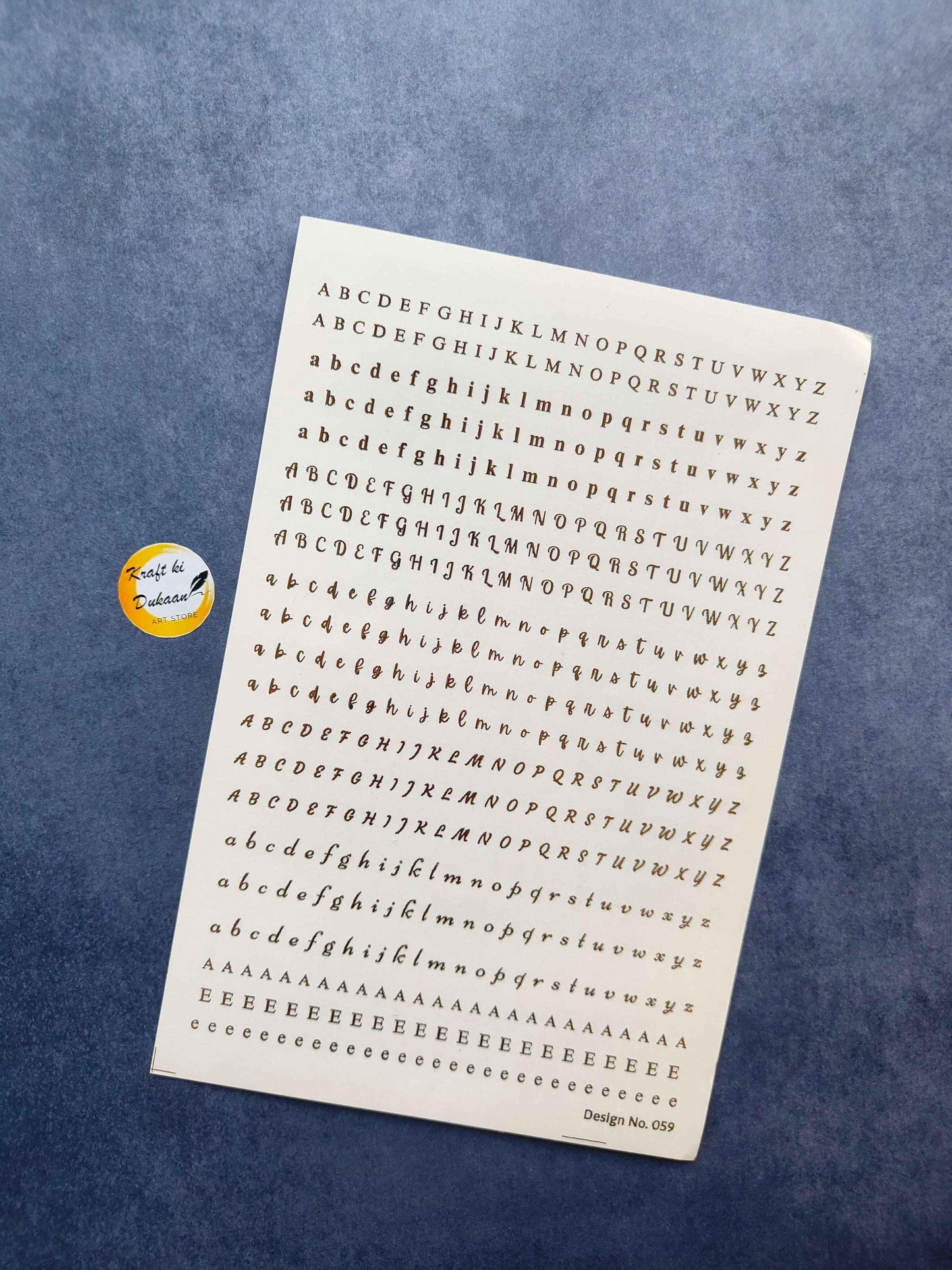 A5 gold embossed letter sticker sheet with uppercase and lowercase alphabets