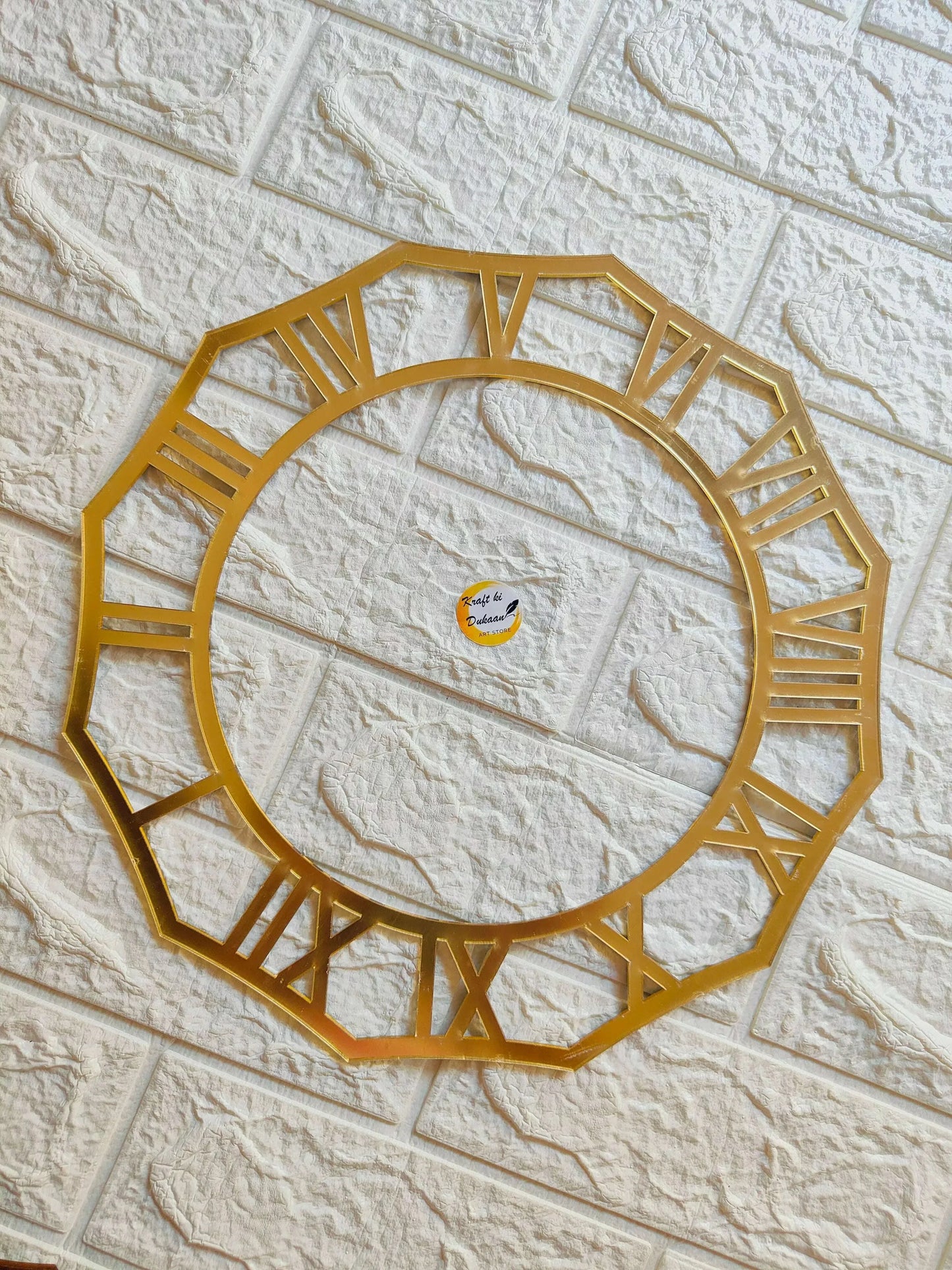 Golden Acrylic Clock Roman Ring A2 angled view, octagonal golden clock ring frame