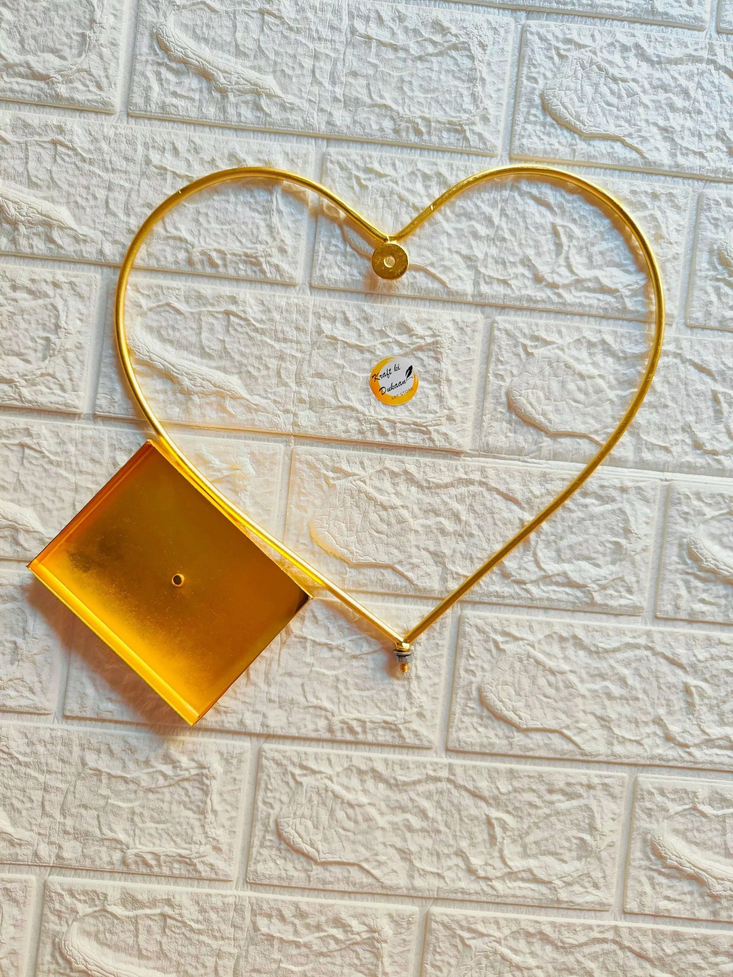 Kraft ki Dukaan golden heart frame stand with square hanging holder