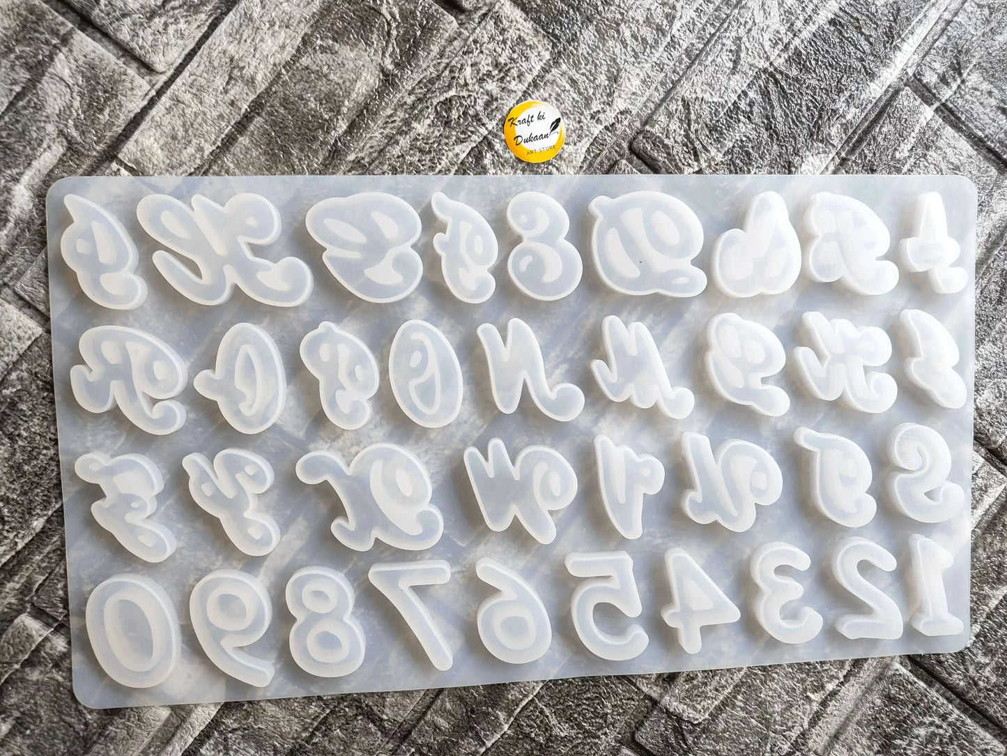 Big cursive alphabet mould tray with decorative lowercase letters