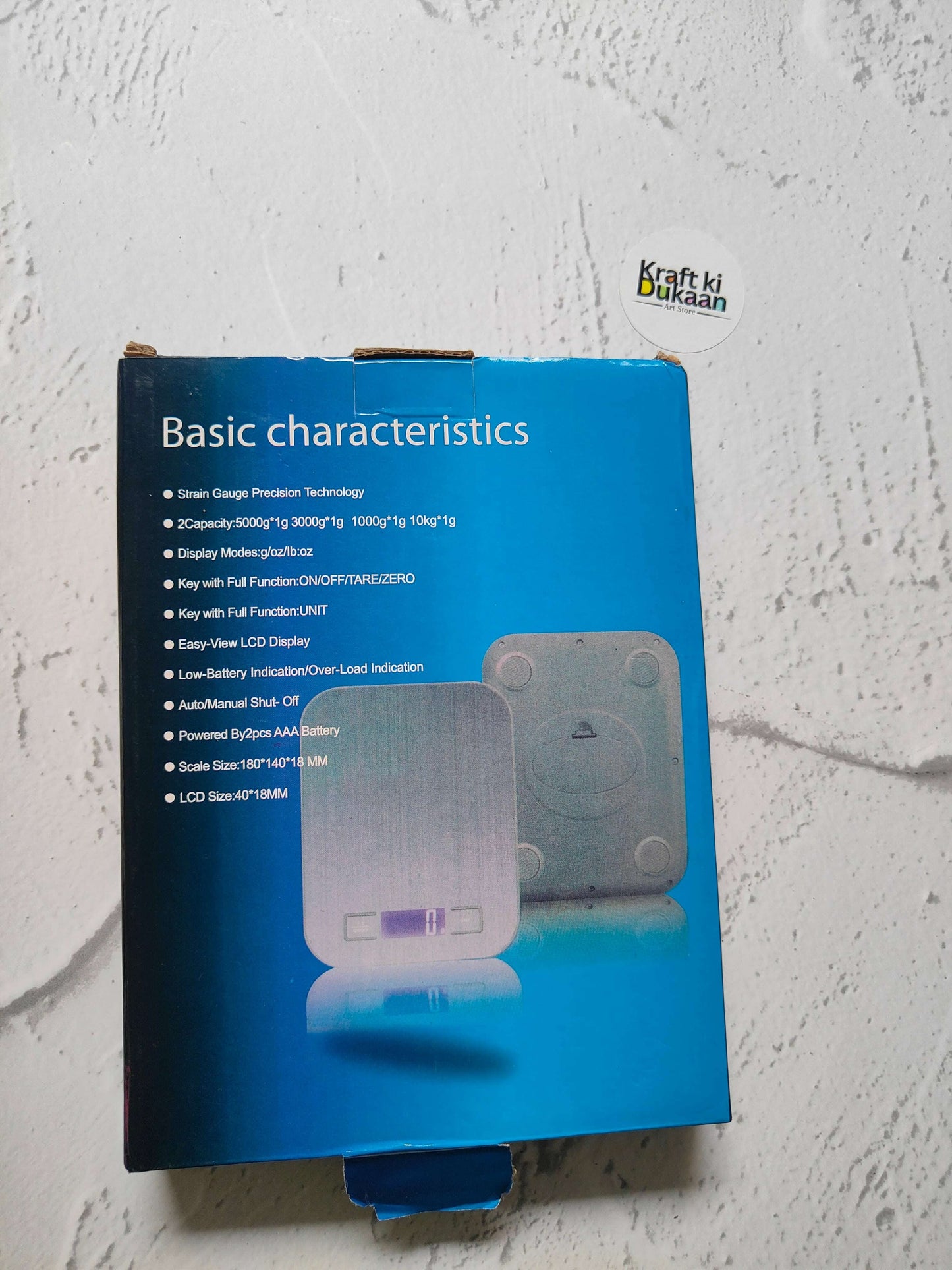 Weighing Scale C box showing basic characteristics and device display graphics