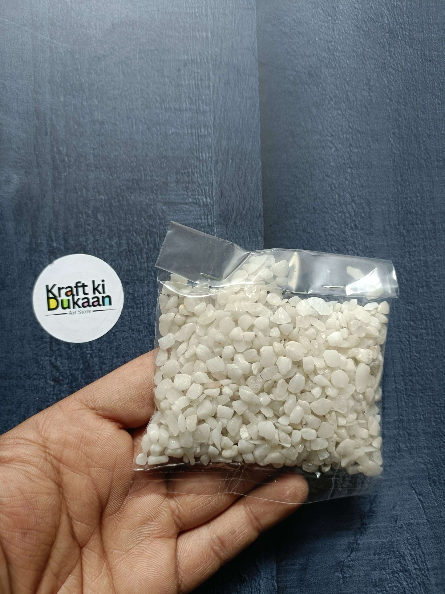 White Stones 100GM in clear plastic pouch, small white pebbles