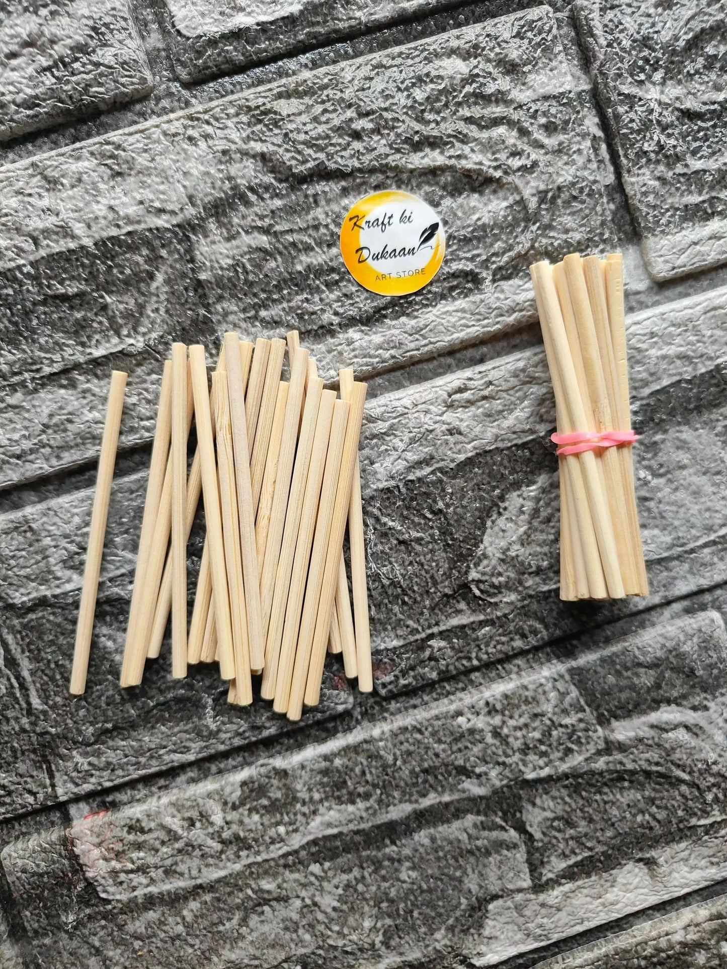 Craft wood round plain sticks, light natural color, bundled in a small pack