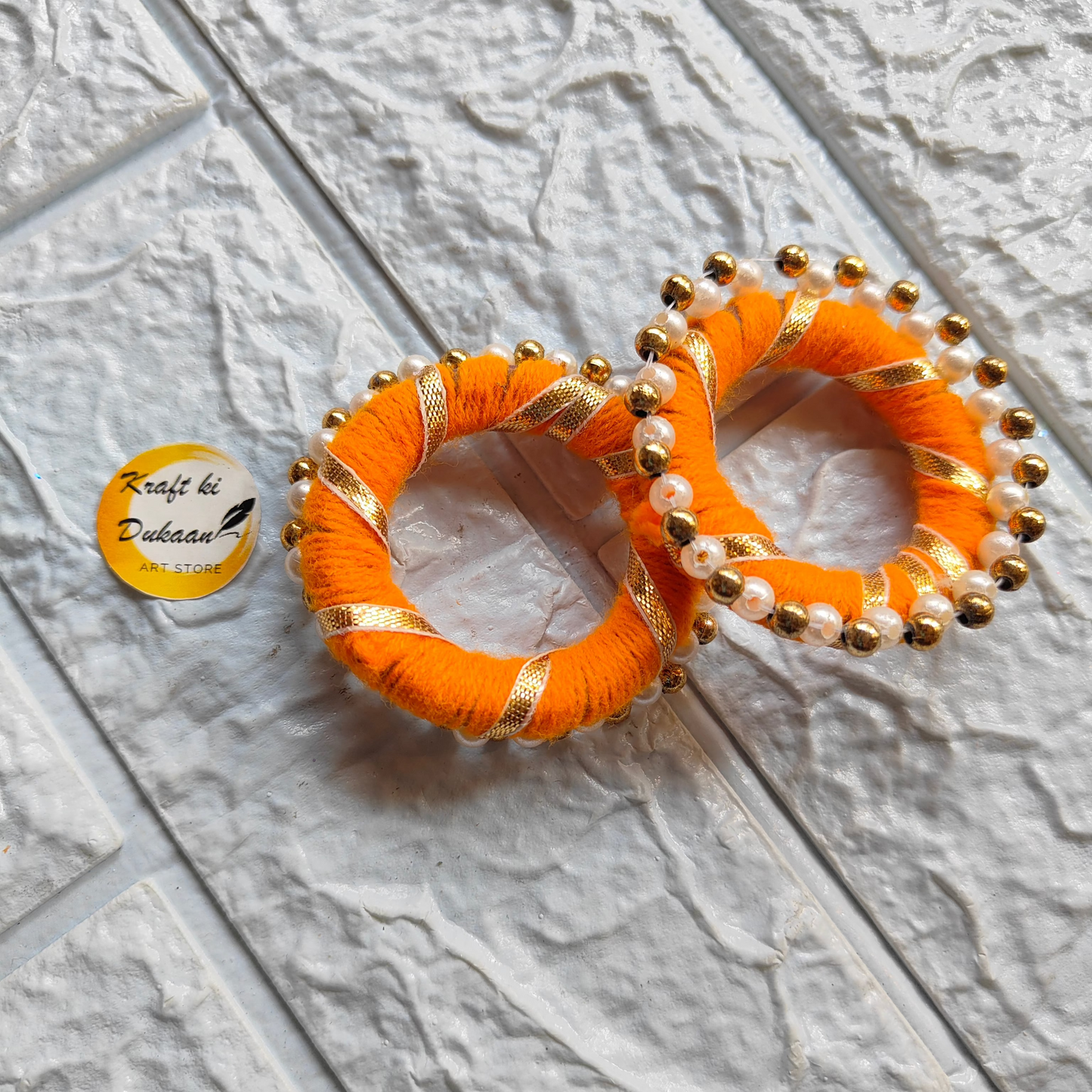 2 Inch Colorful Gota Ring in Bright Orange with Decorative Beads for Festive Accessories
