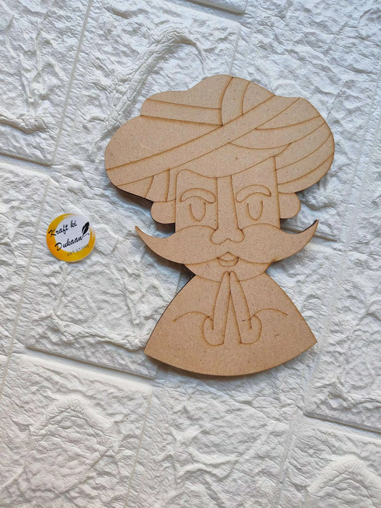 Engraved MDF cutout portrait of a cartoon character, full figure with long hair