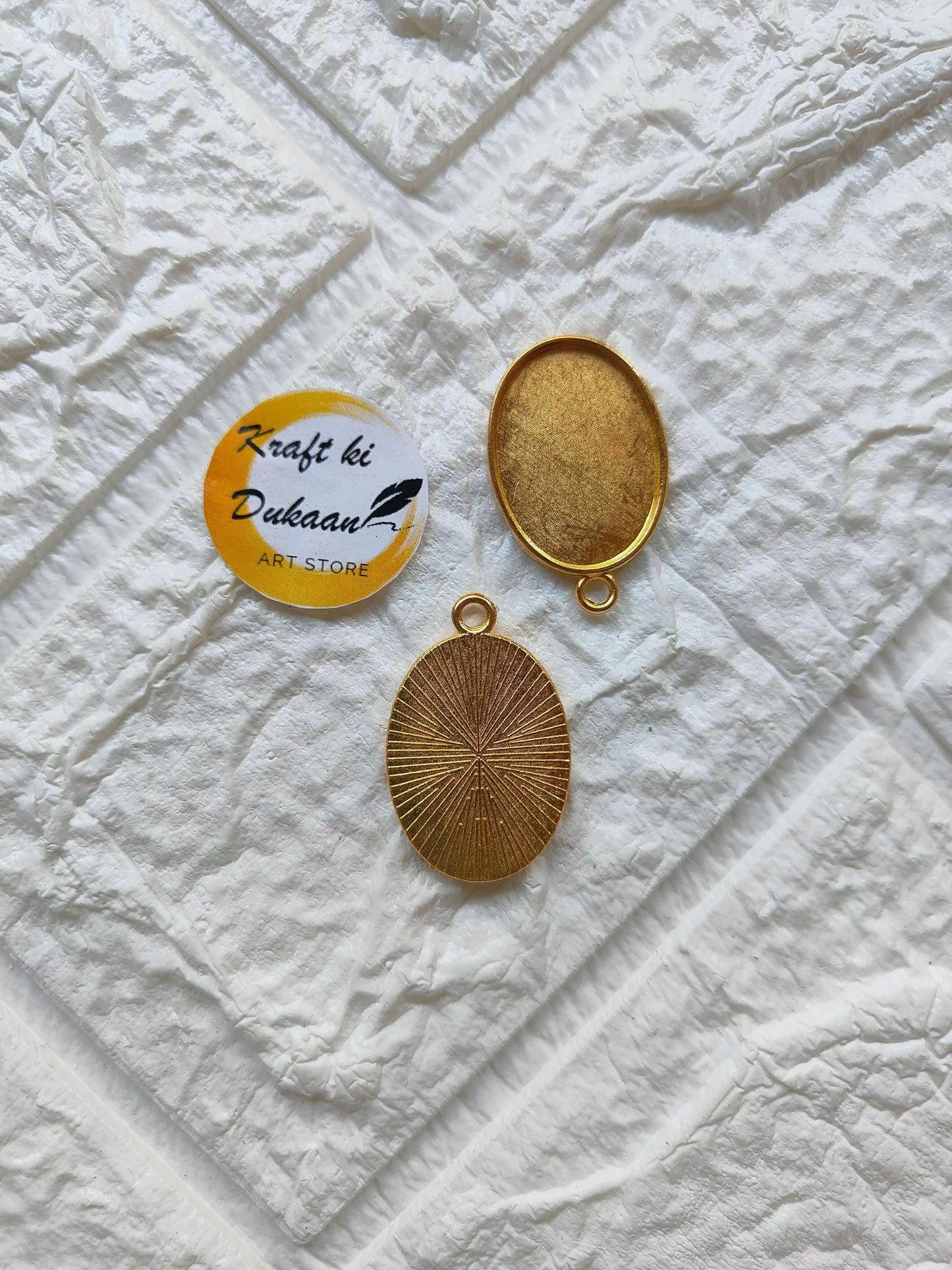 Bezel pendant tray base set—gold oval and round drop bezels with hanging loops