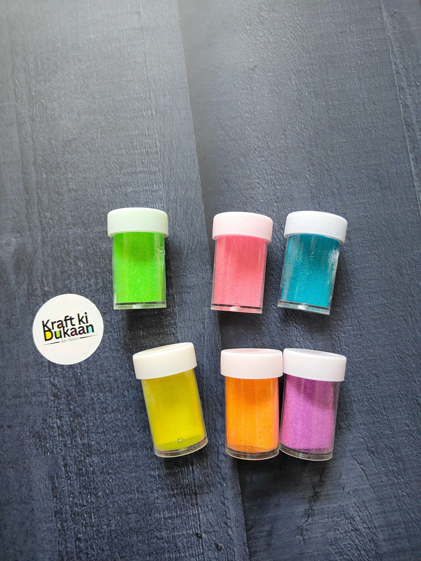 Colored Sand set of multiple jars in green, yellow, orange, pink, purple and teal