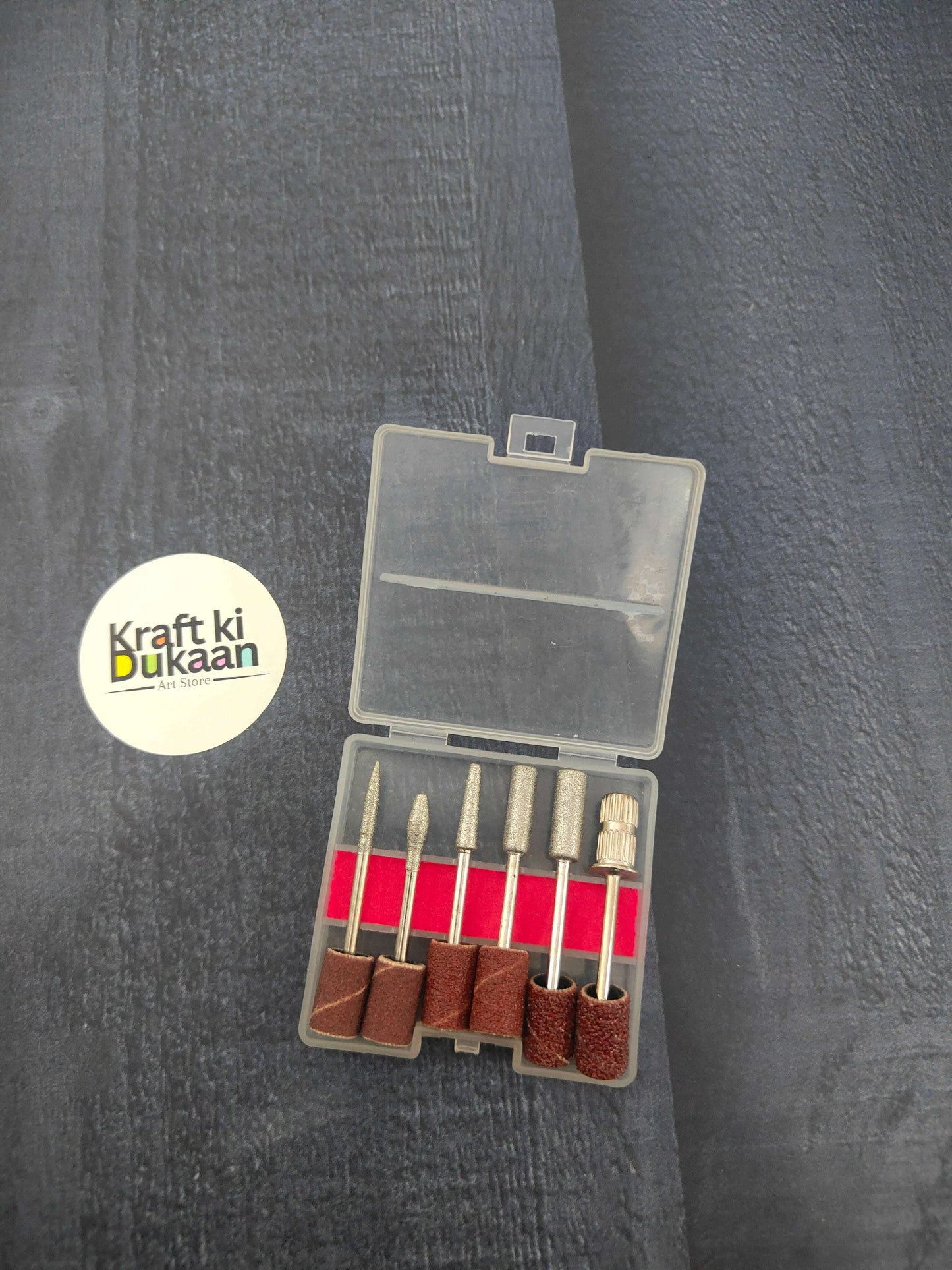 6-piece sanding tool kit with assorted grinding bits in clear plastic case