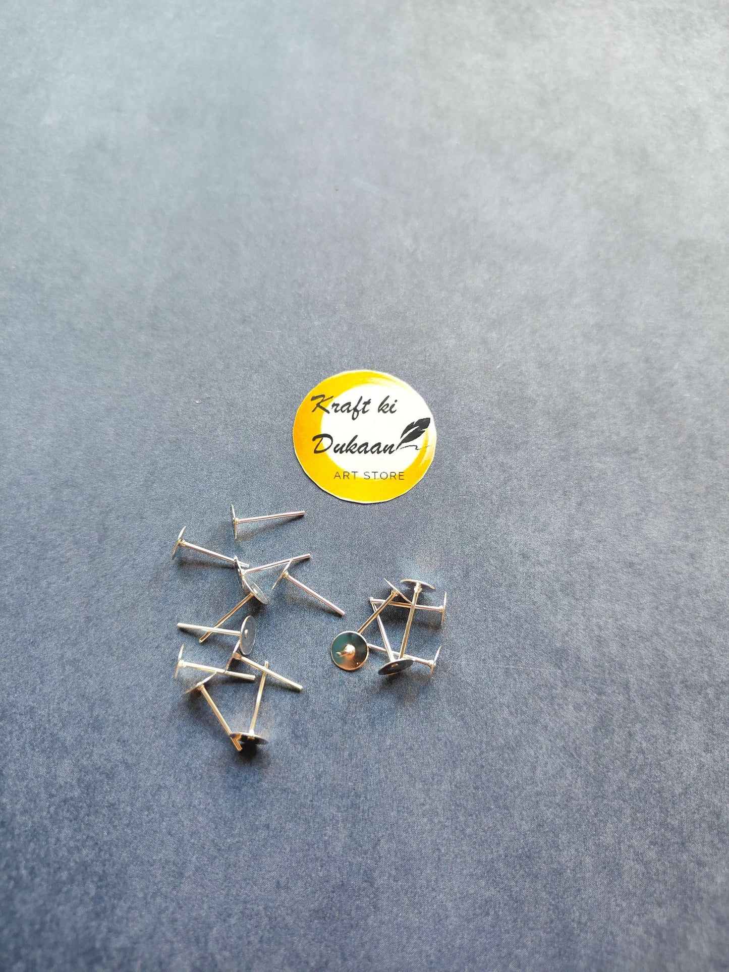 Earring stud pack of 50, silver-tone round-center studs with straight posts