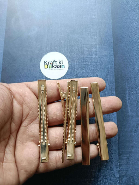 7.5 cm Metal Hair Clips set of 5—gold tone, snap-barrette clips