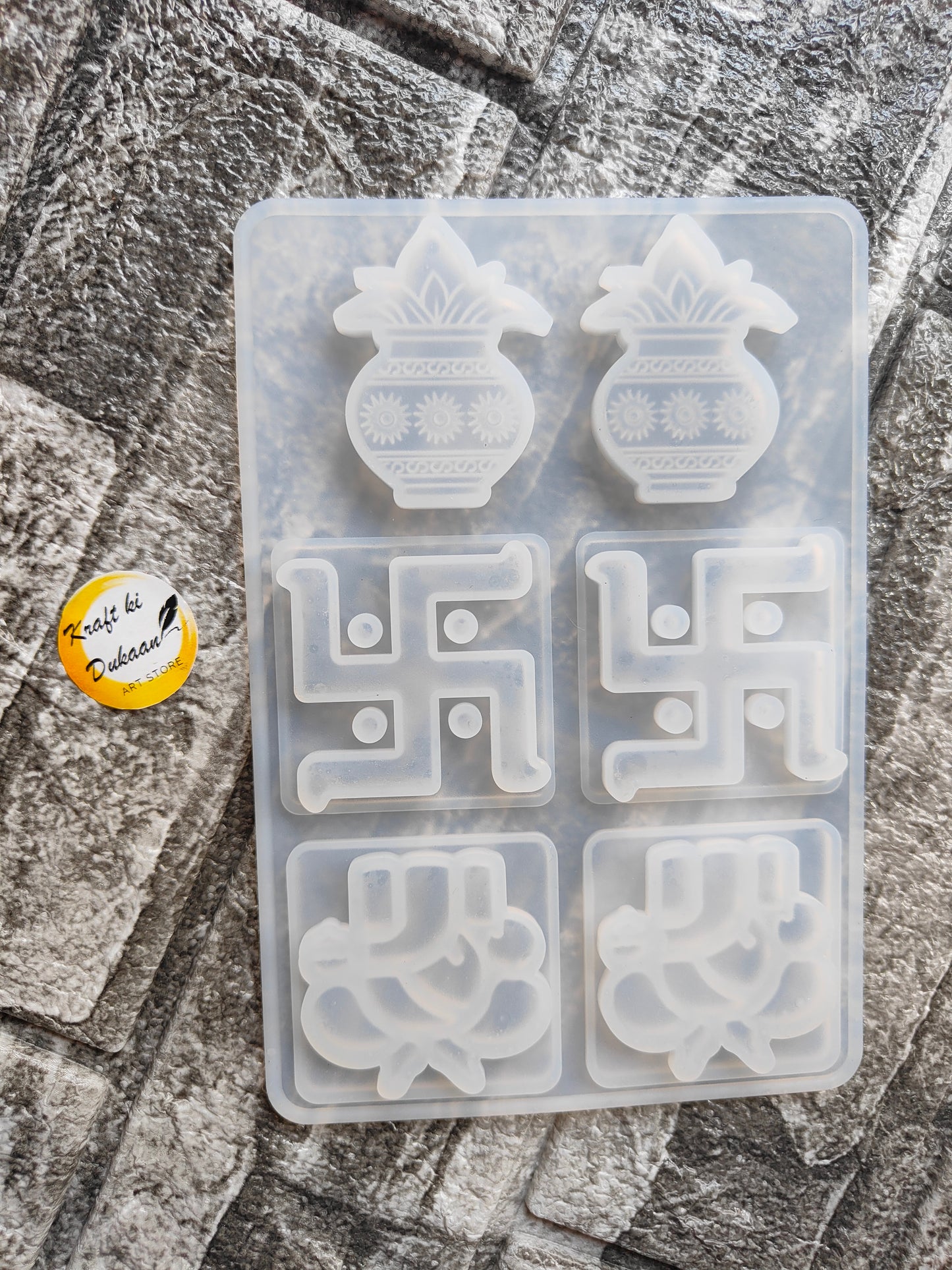Hindu deity resin molds set from Kraft ki Dukaan featuring kalash, swastik, and Om designs for crafting