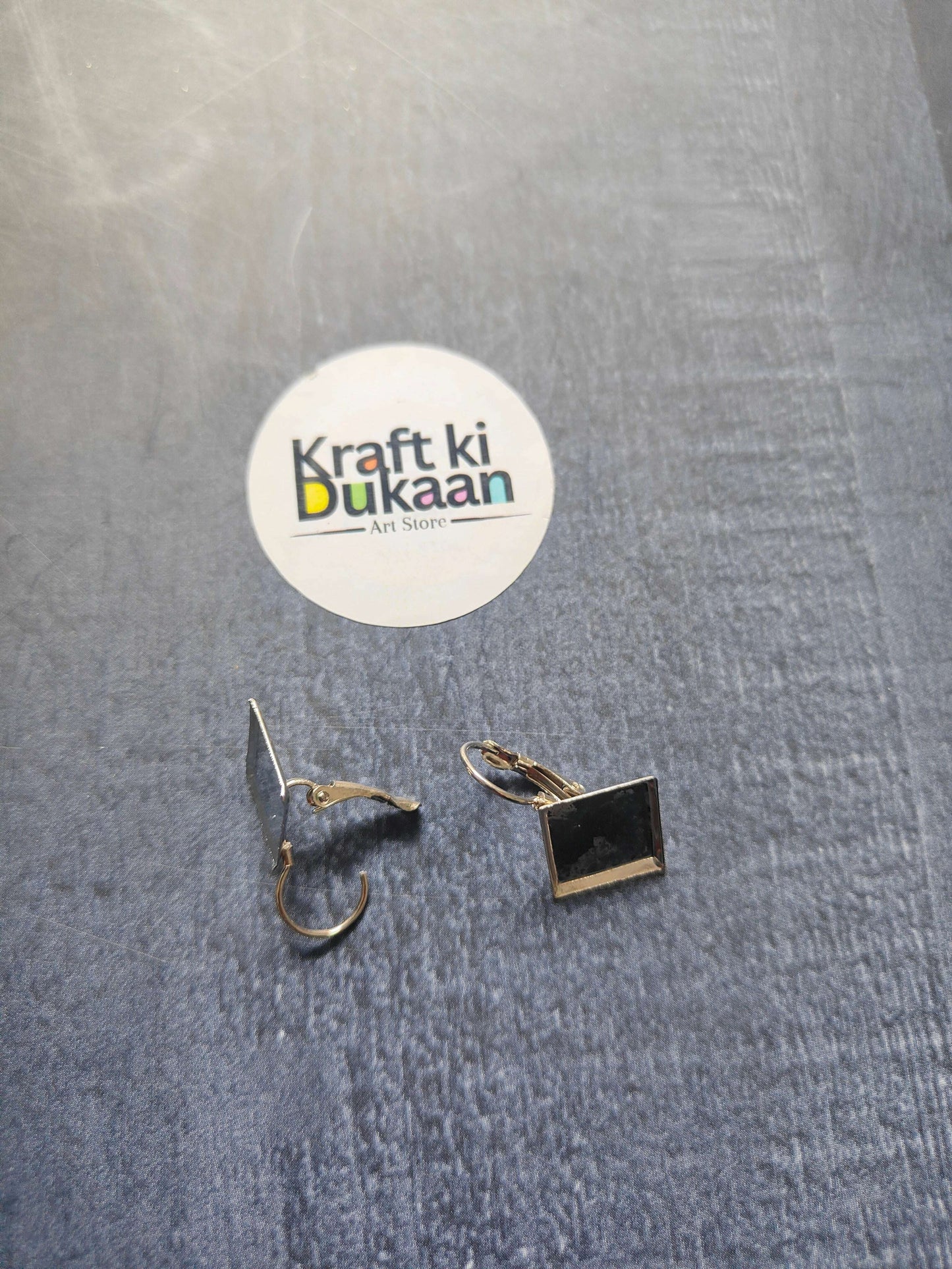 Silver square earring bases with dark square fronts, pack of 2