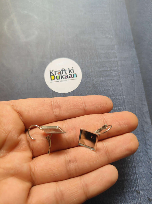 Silver square earring bases with hoop hooks, pack of 2