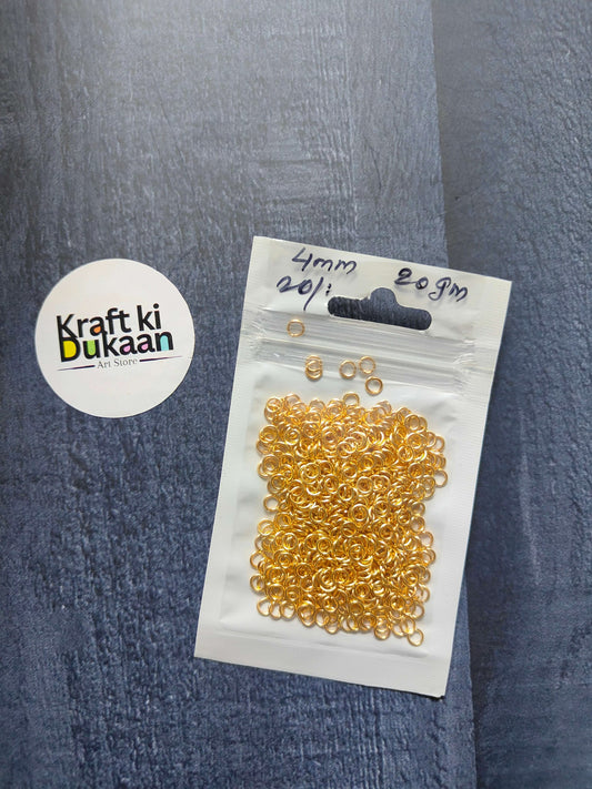 Golden jump rings, 20g pack with 4mm rings; small open loops