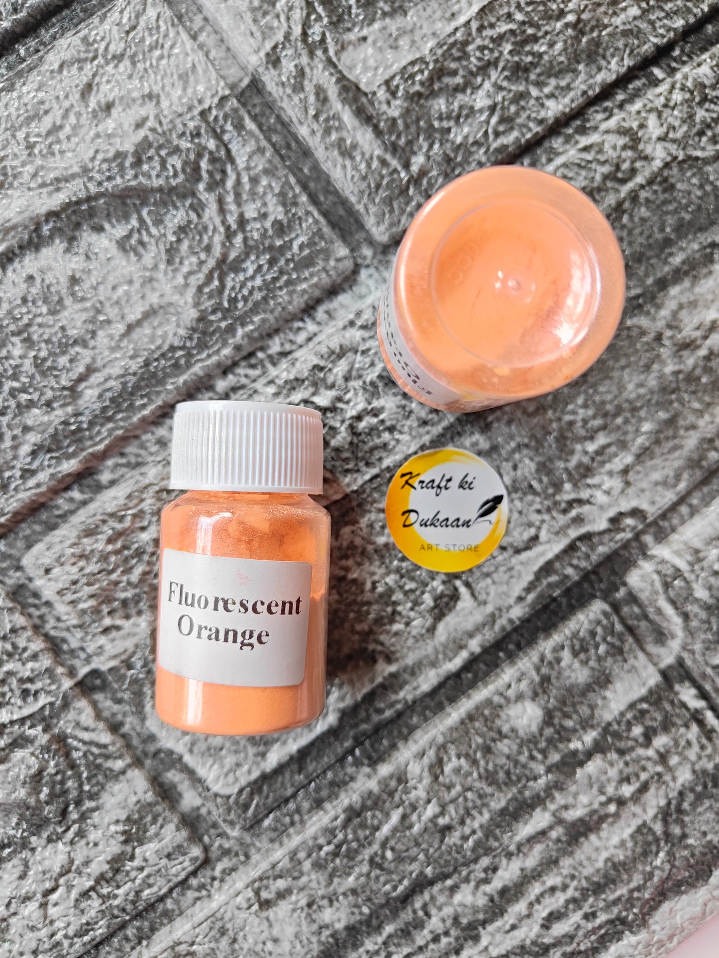 Fluorescent Orange Mica Powder for Resin Art in a Clear Jar by Kraft ki Dukaan