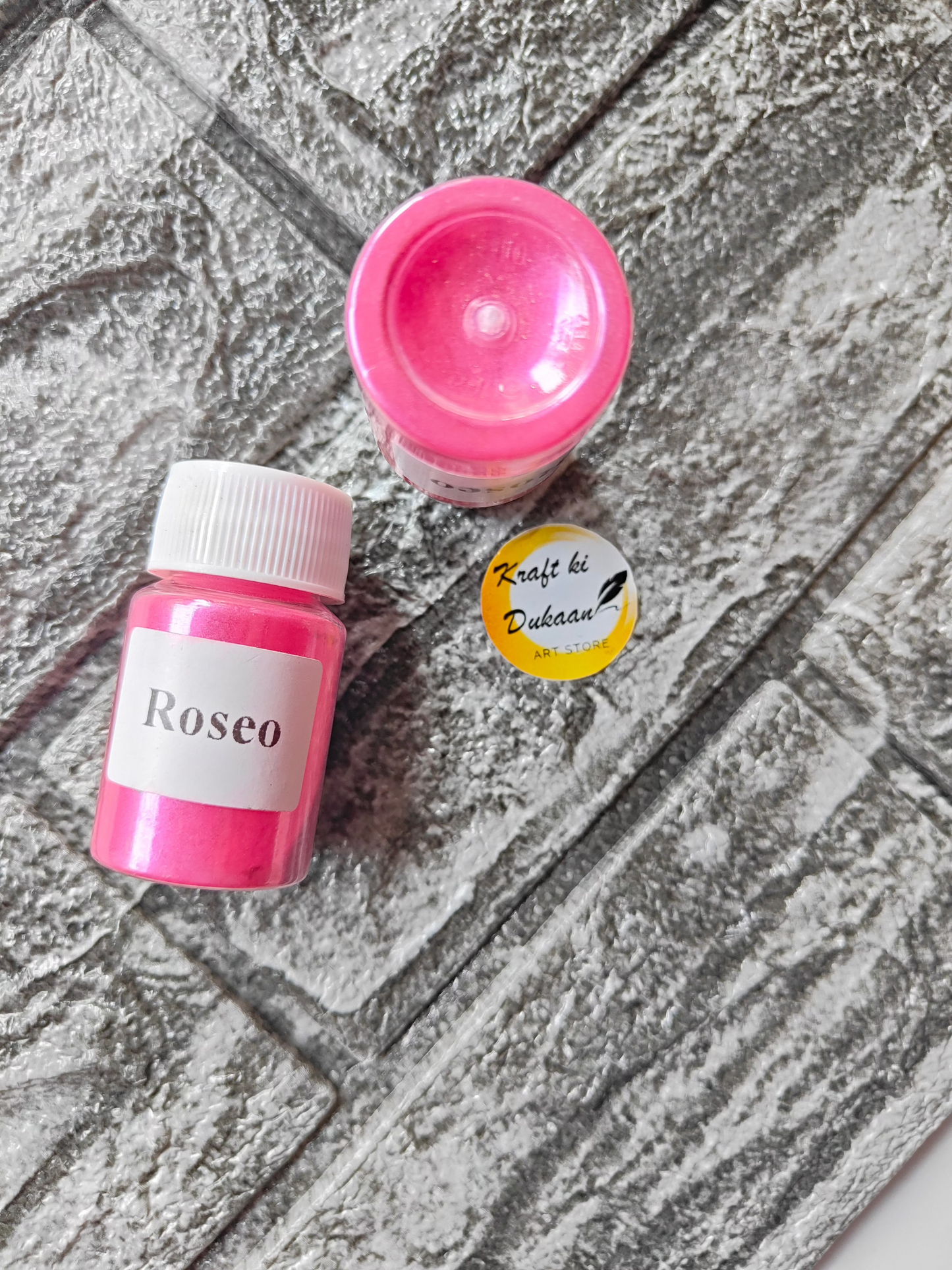 Kraft ki Dukaan Roseo Mica Powder for Resin Art in pink container for vibrant designs