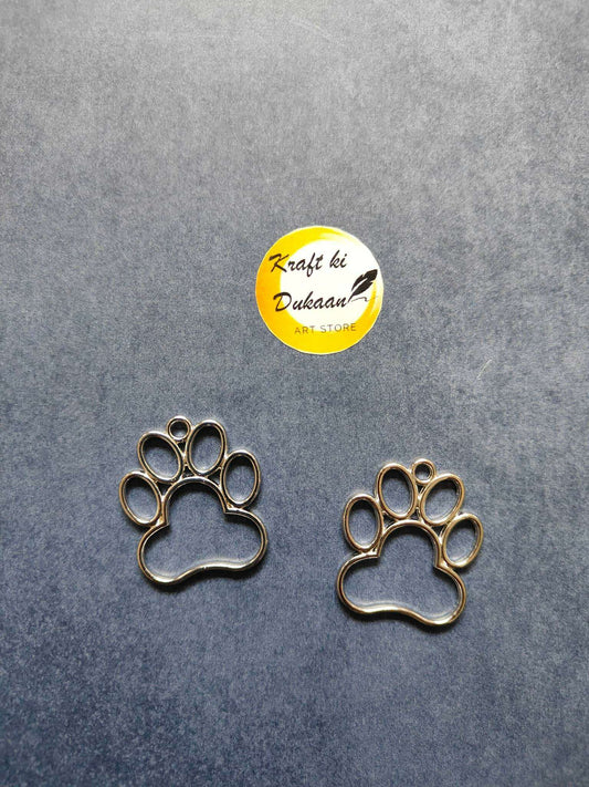 Silver paw bezel pendant with round bezel paw print, single charm