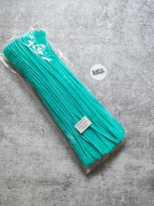 Turquoise green pipe cleaner pack of 100 in clear wrap, bundled sticks