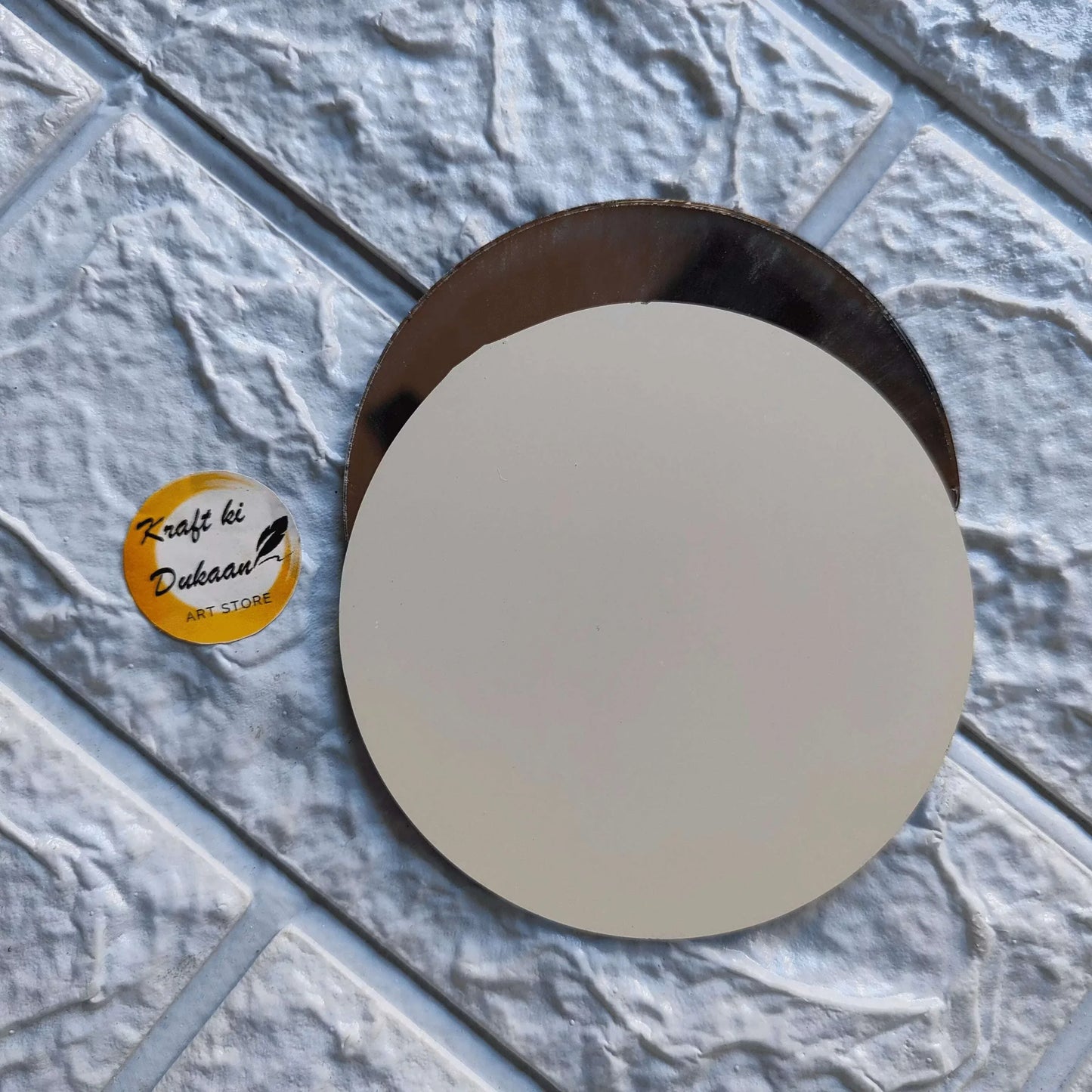 Round glass mosaic mirror with dark brown round frame