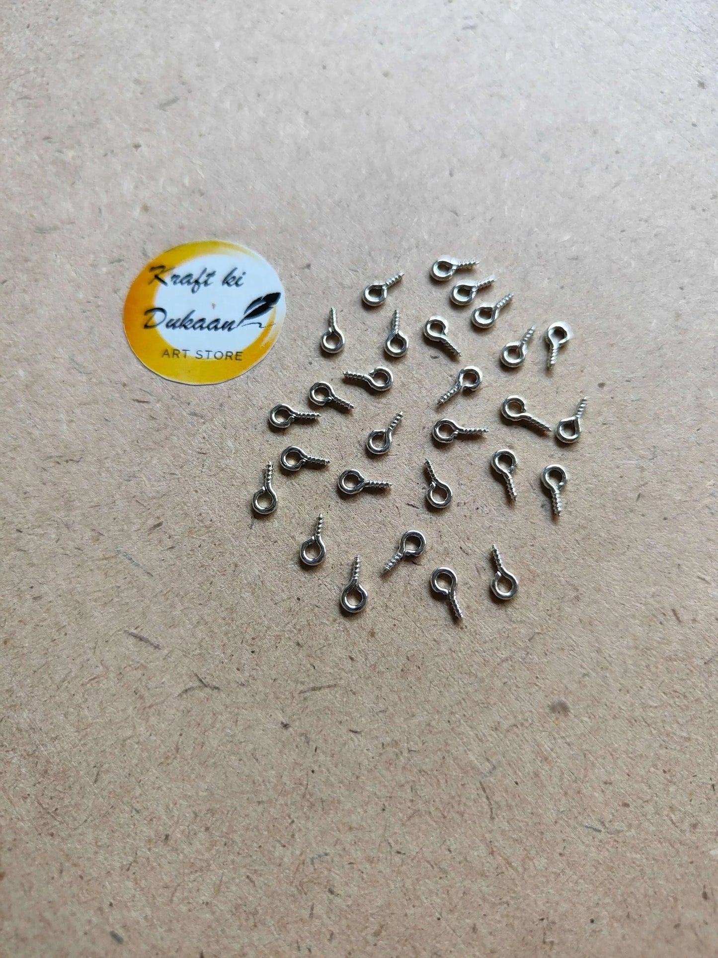 Small eye screw hooks, nickel tone, assorted set
