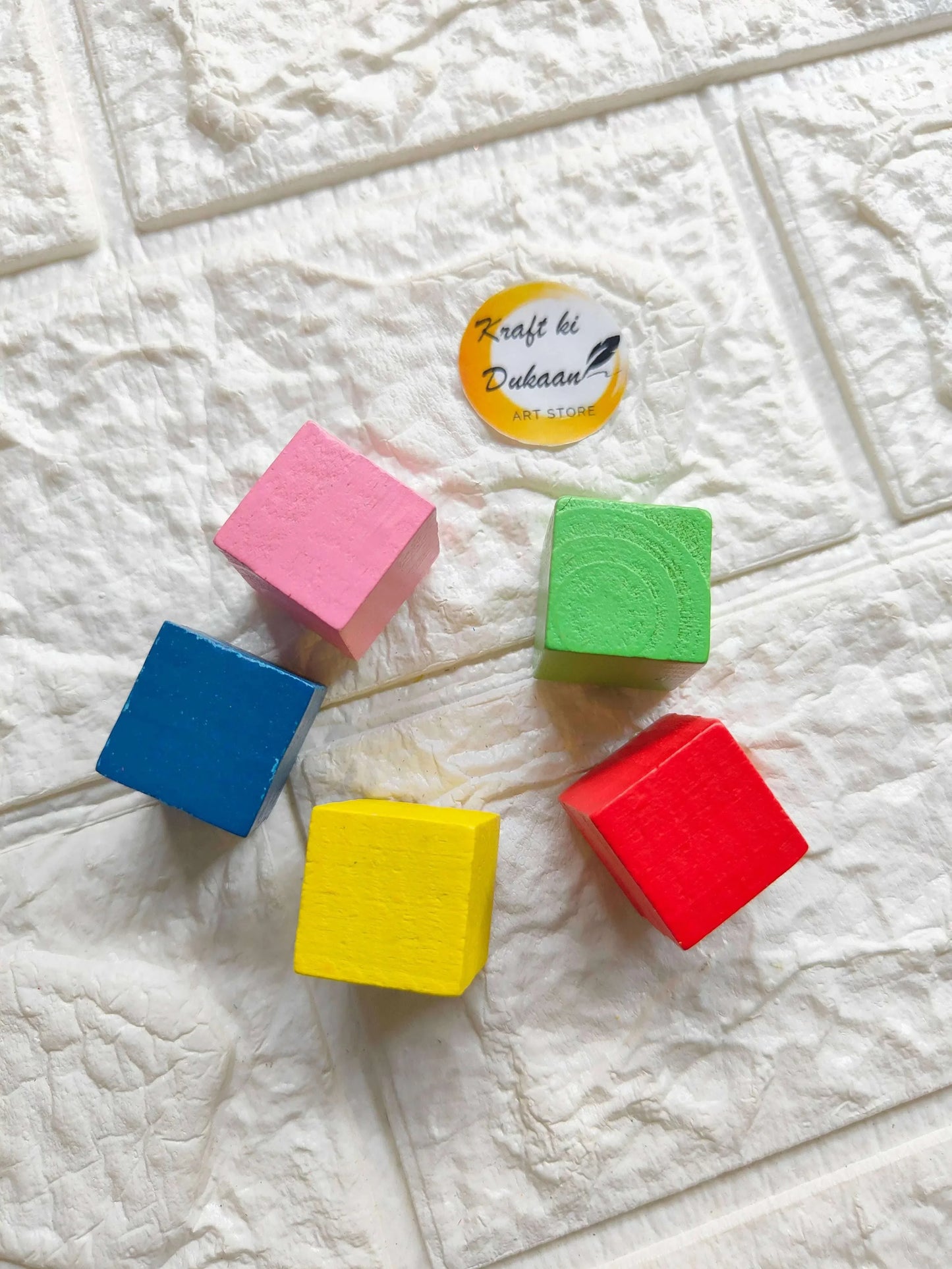 Craft wood square color blocks set: pink, blue, green, yellow, and red squares