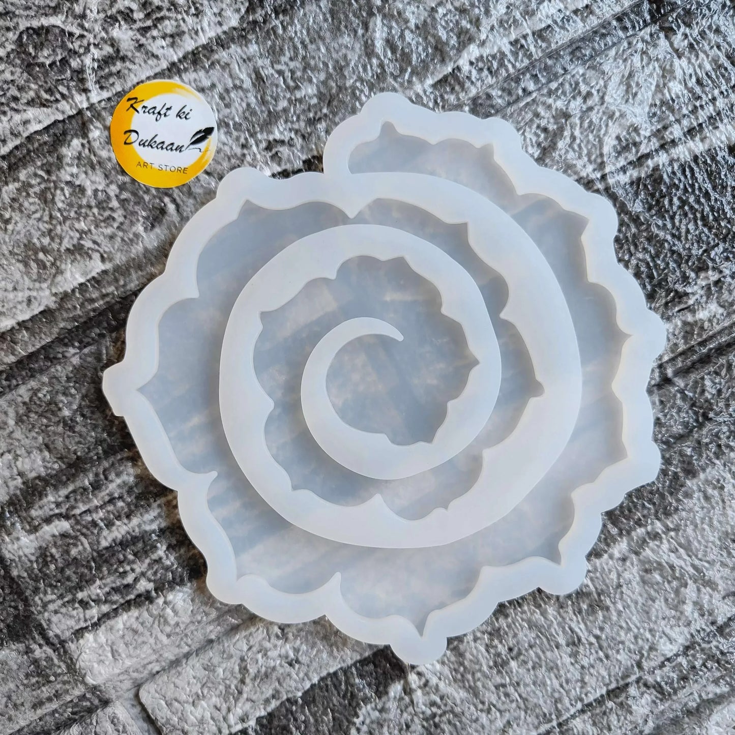 5 inch 3D flower mould with layered petal design, translucent plastic