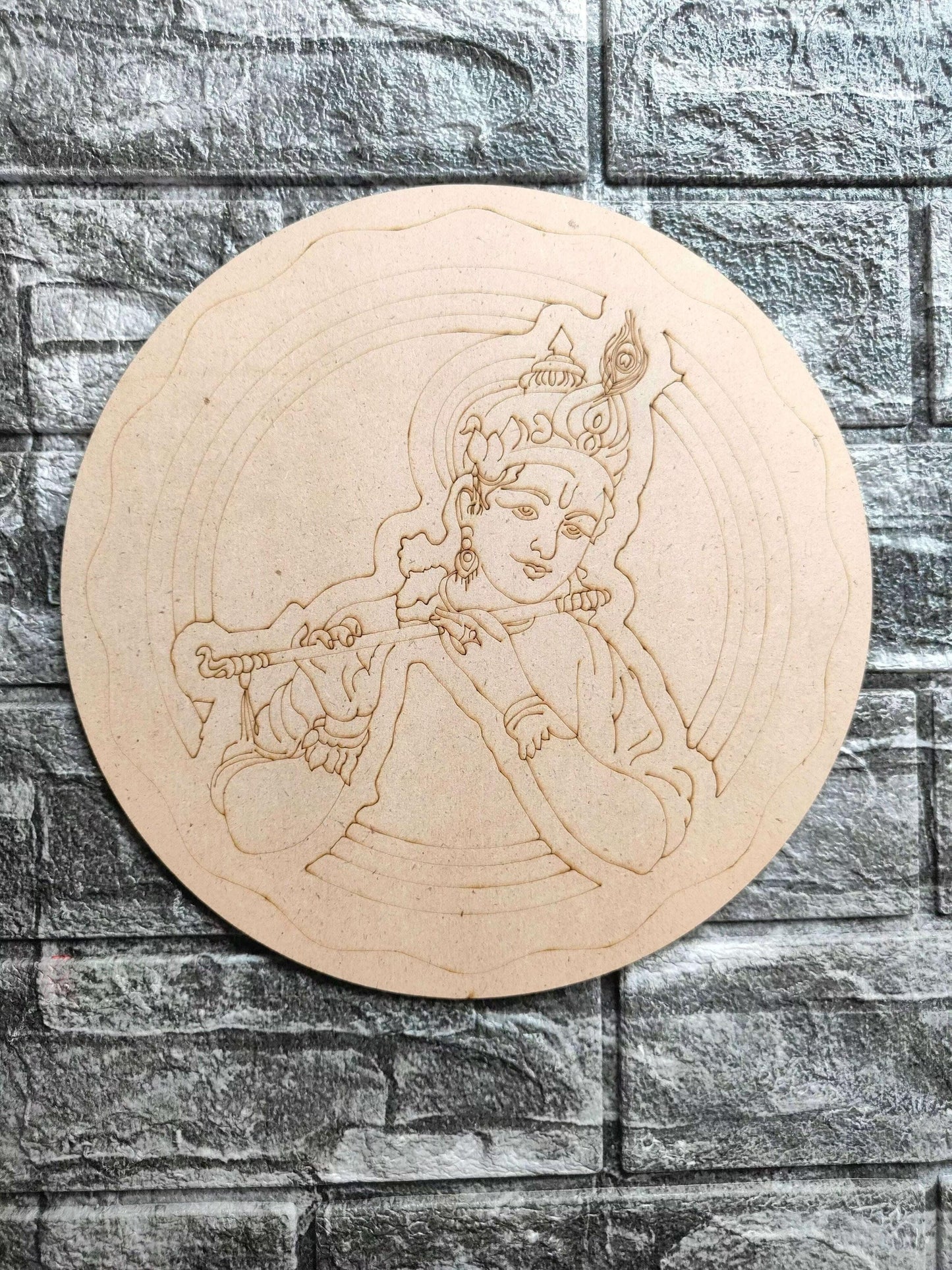 10" MDF A9 circular pre-marked board with etched flute-playing deity