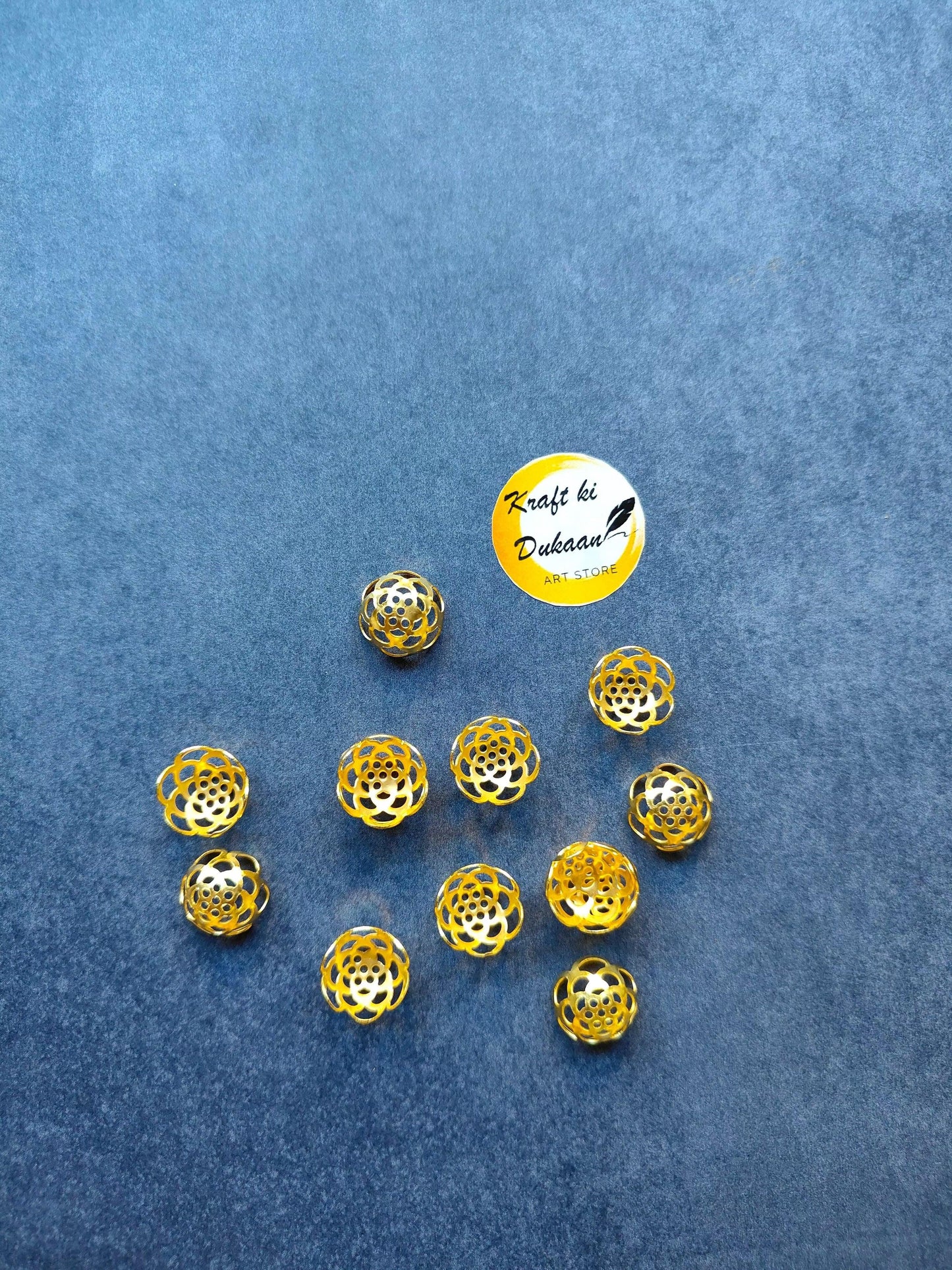 Gold chakri beads, small metal filigree spheres, pack of 50