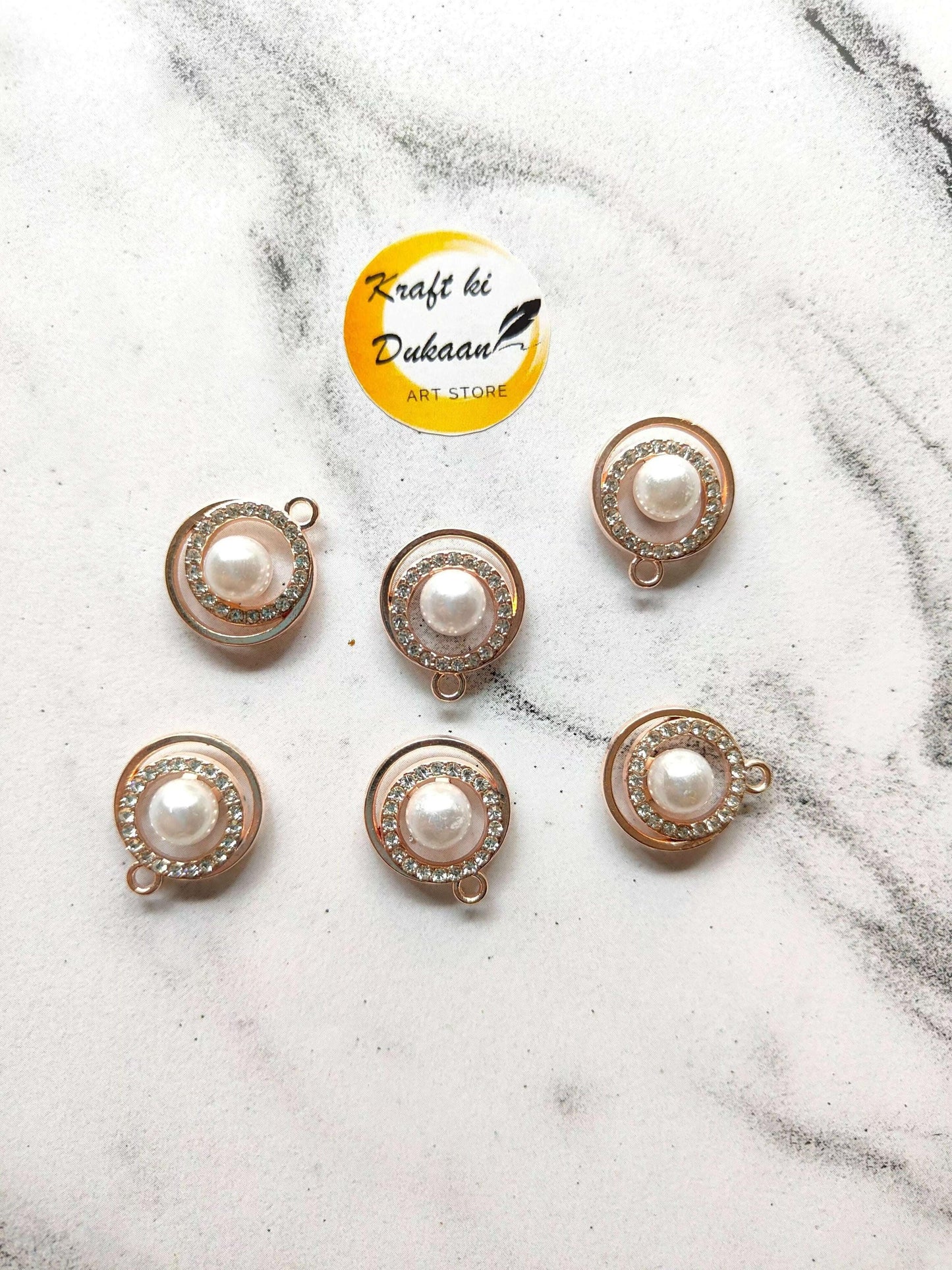 Multiple round pearl diamond pendant charms with metal loop connectors