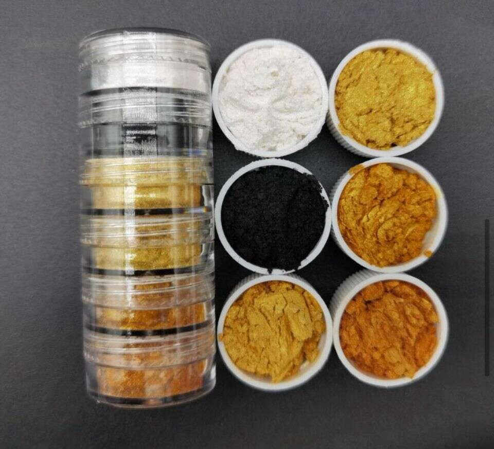 6in1 MICA Box A10: clear layered container with six mica powder shades in cups