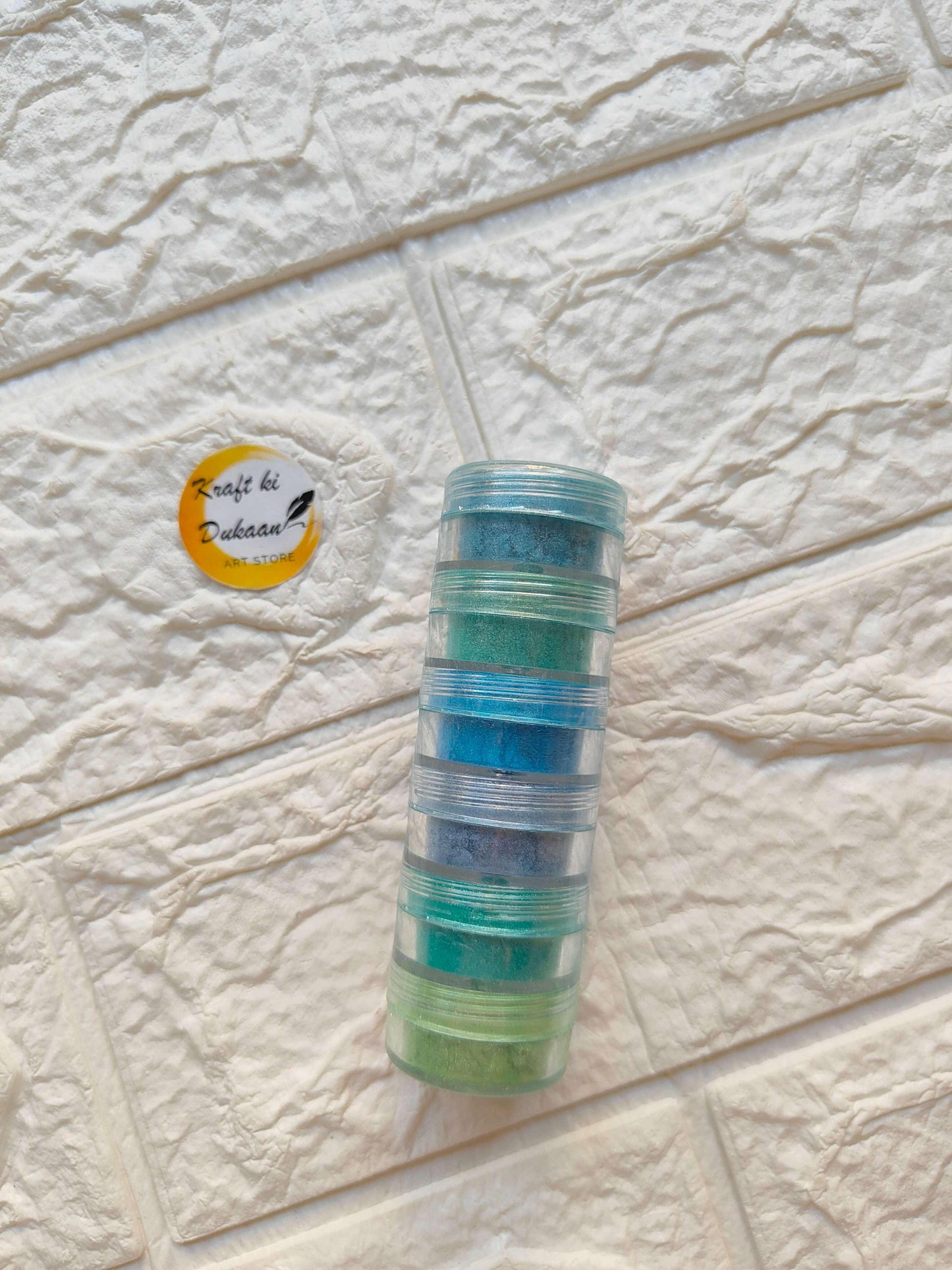 6in1 MICA Box A5: stacked small jars with blue-green mica pigment shades