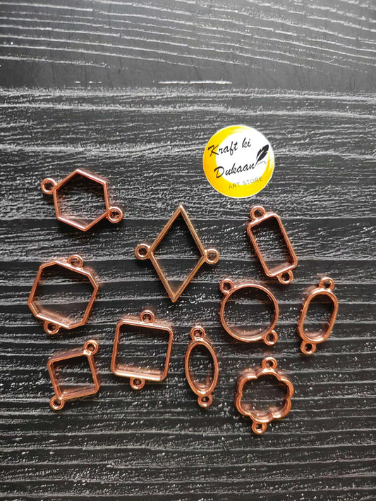 Mini bezel frame set for resin in copper, 10 assorted shapes for DIY jewelry making