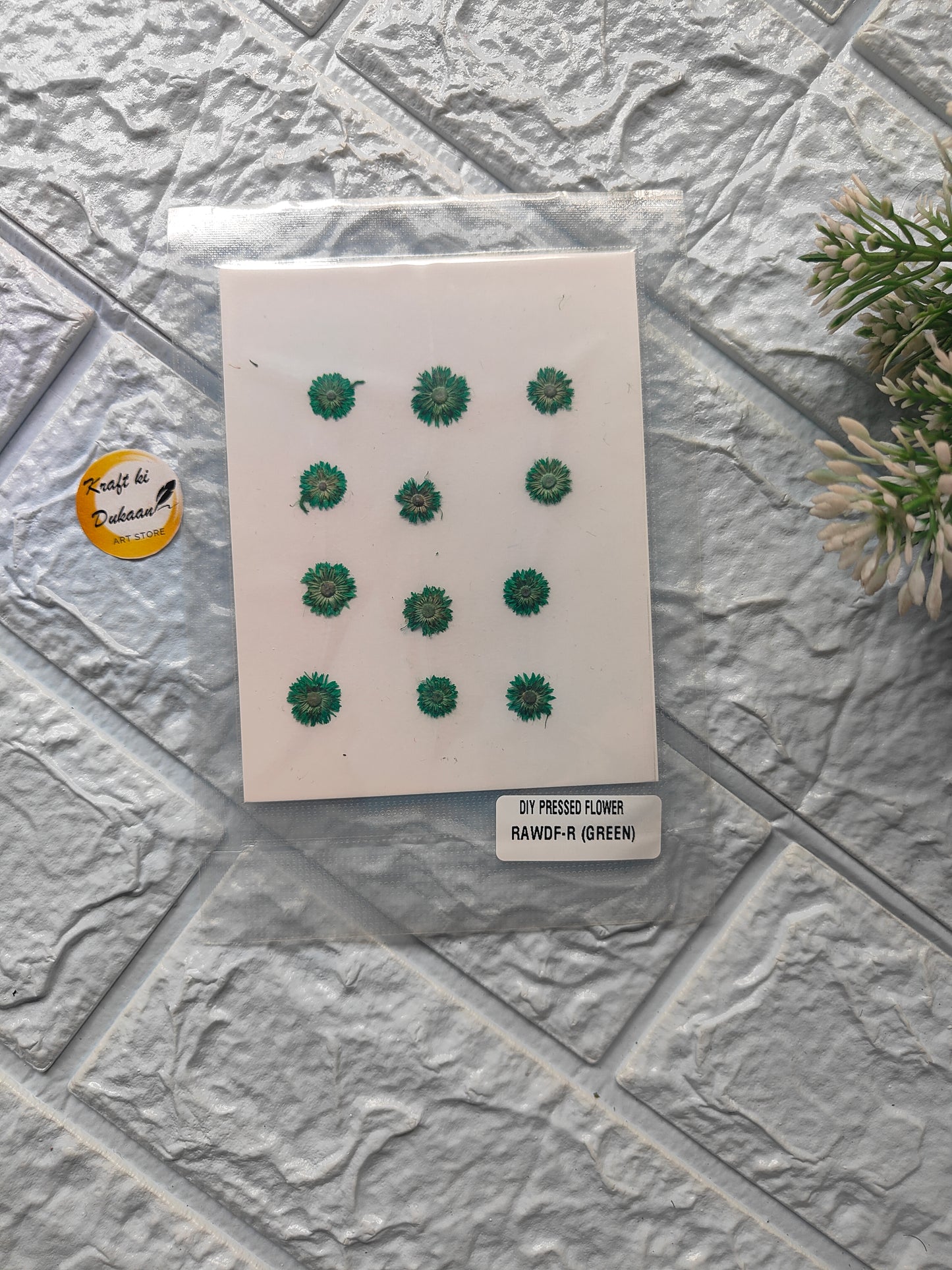 Mini pressed flower sheet with green floral designs for DIY crafts and decoration