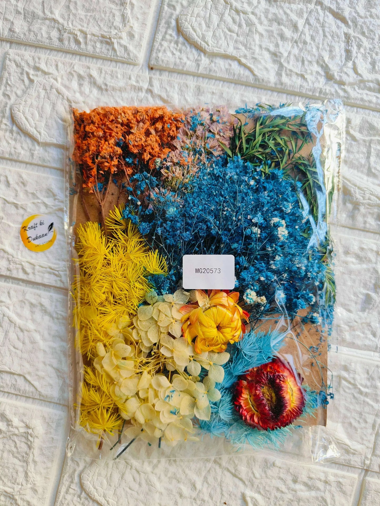 Mix Dry Flower Sheet Big A10: mixed dried florals in blue, yellow, orange and white