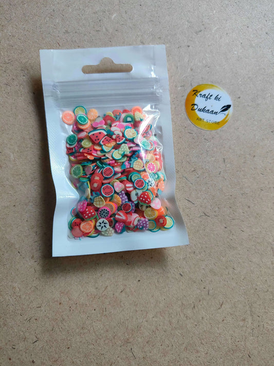 Mix Fruits Sequins Shakers in clear pouch with mixed fruit sequin pieces