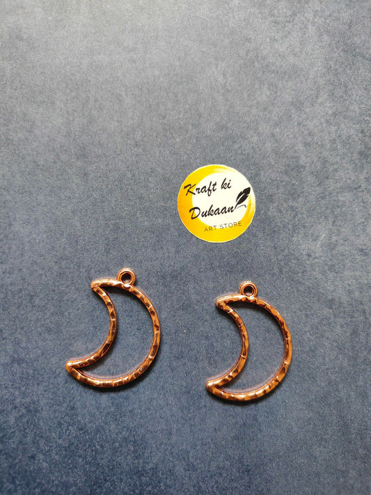 Rose-gold half-moon bezel pendants with bail loops (pair)