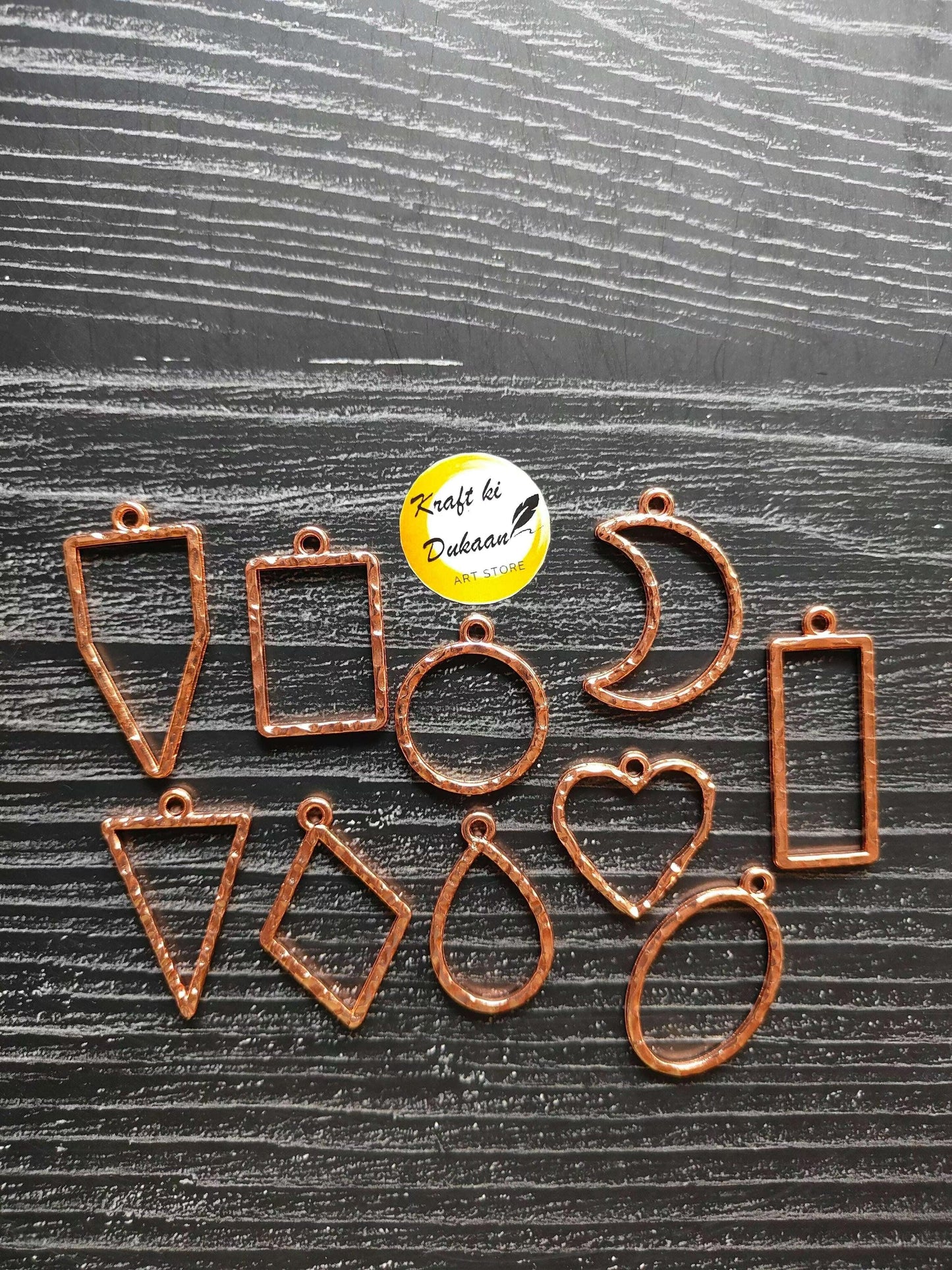 Rose-gold bezel pendants set: shield, heart, oval, rectangle, diamond, teardrop