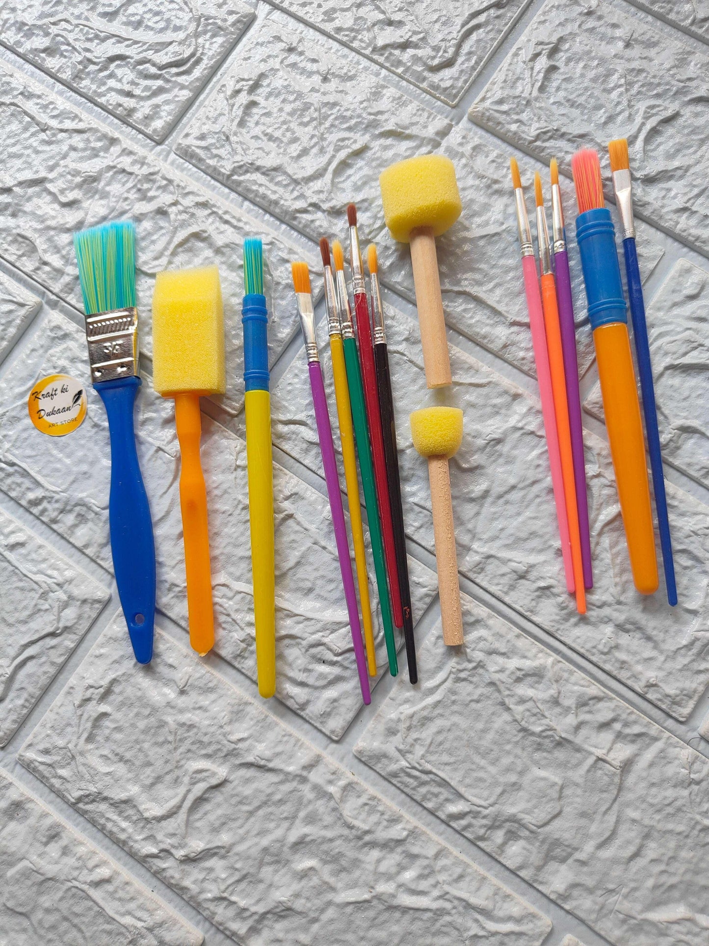 15-piece paint brush set with foam and bristle brushes, blue handles, assorted sizes