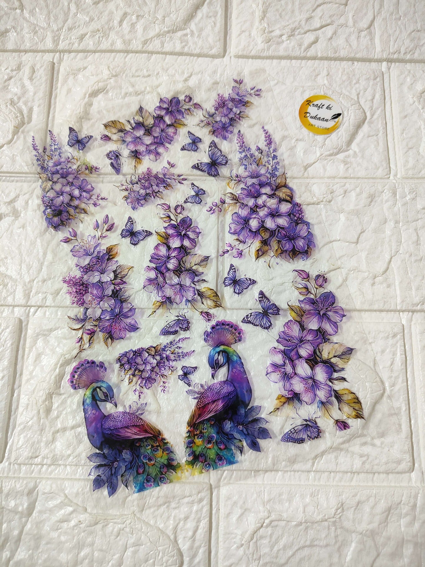 A5 Insert Sheet E15 with purple floral, butterflies and peacock birds
