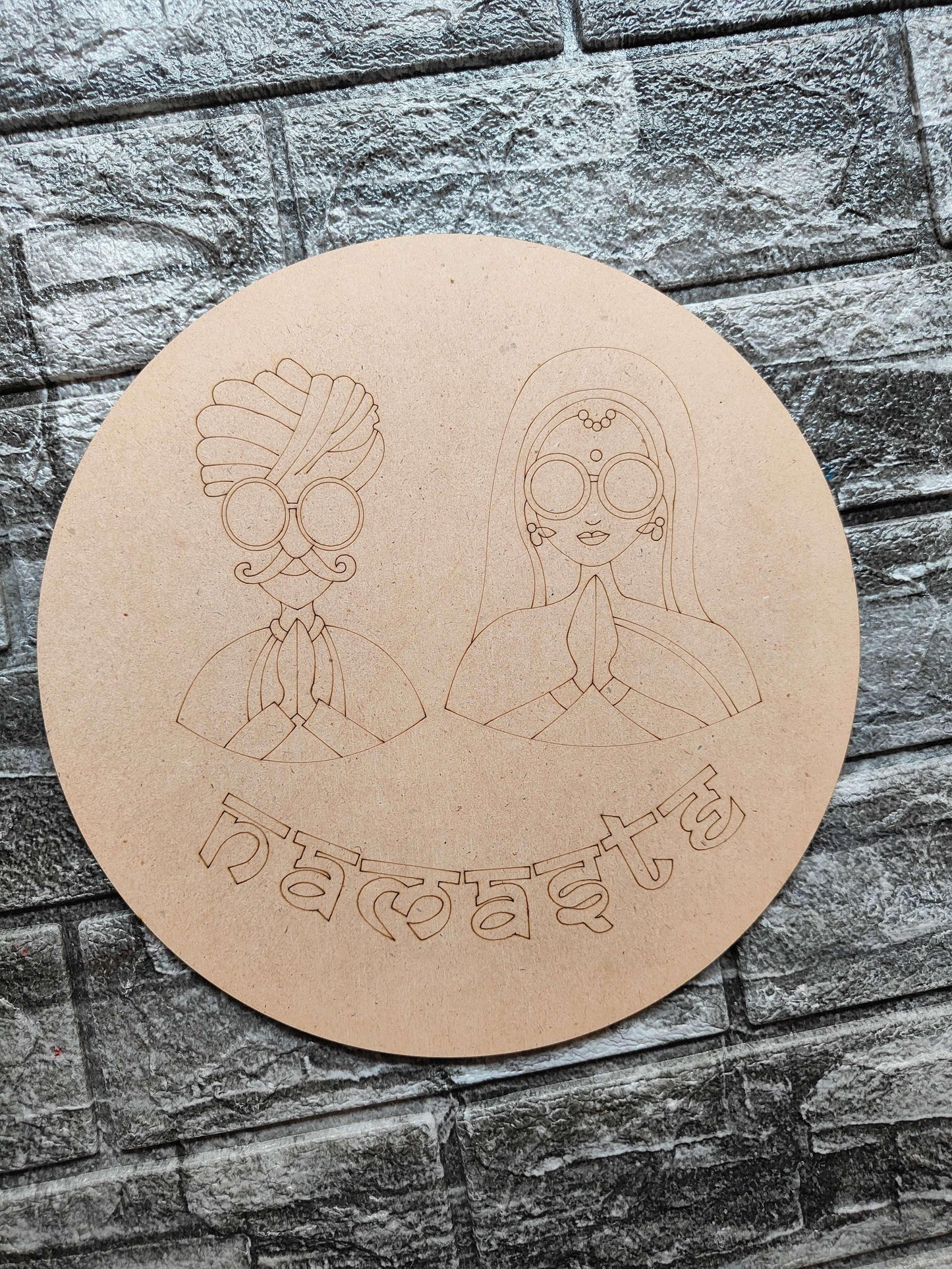 10" pre-marked MDF A6 board, circular, with line-art design and text outlines
