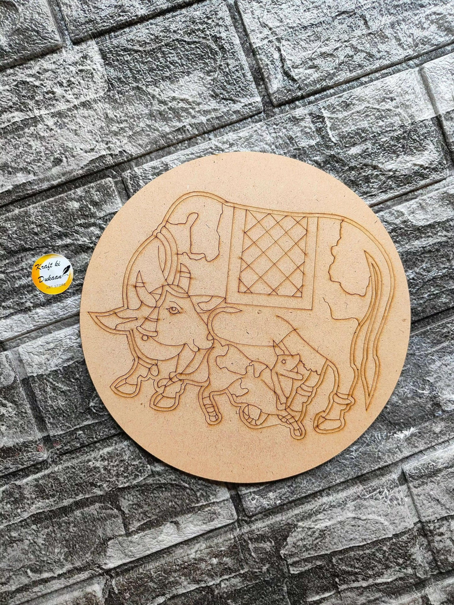 8" pre-marked MDF A6: round cutout with animal outline design in woodgrain