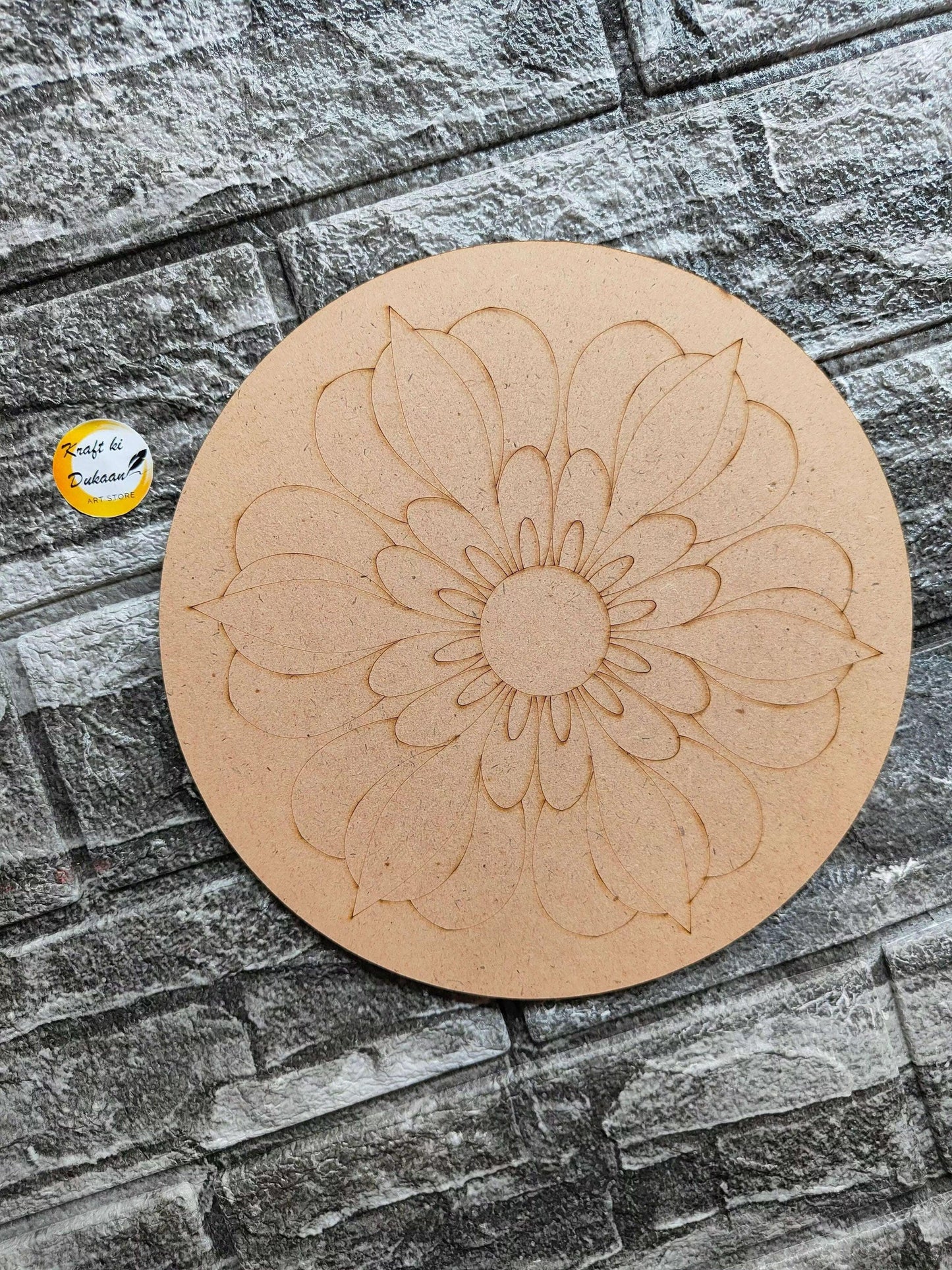 8-inch pre-marked MDF round board with laser-cut flower design