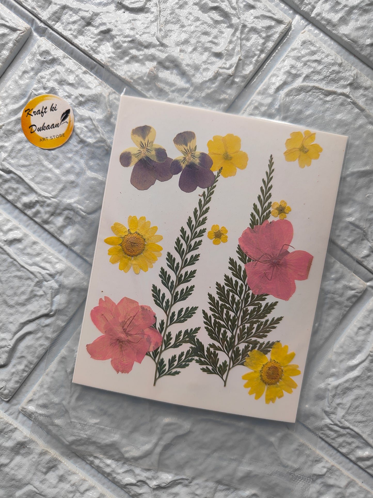 A13 pressed flower sheet featuring colorful dried flowers for arts and crafts projects