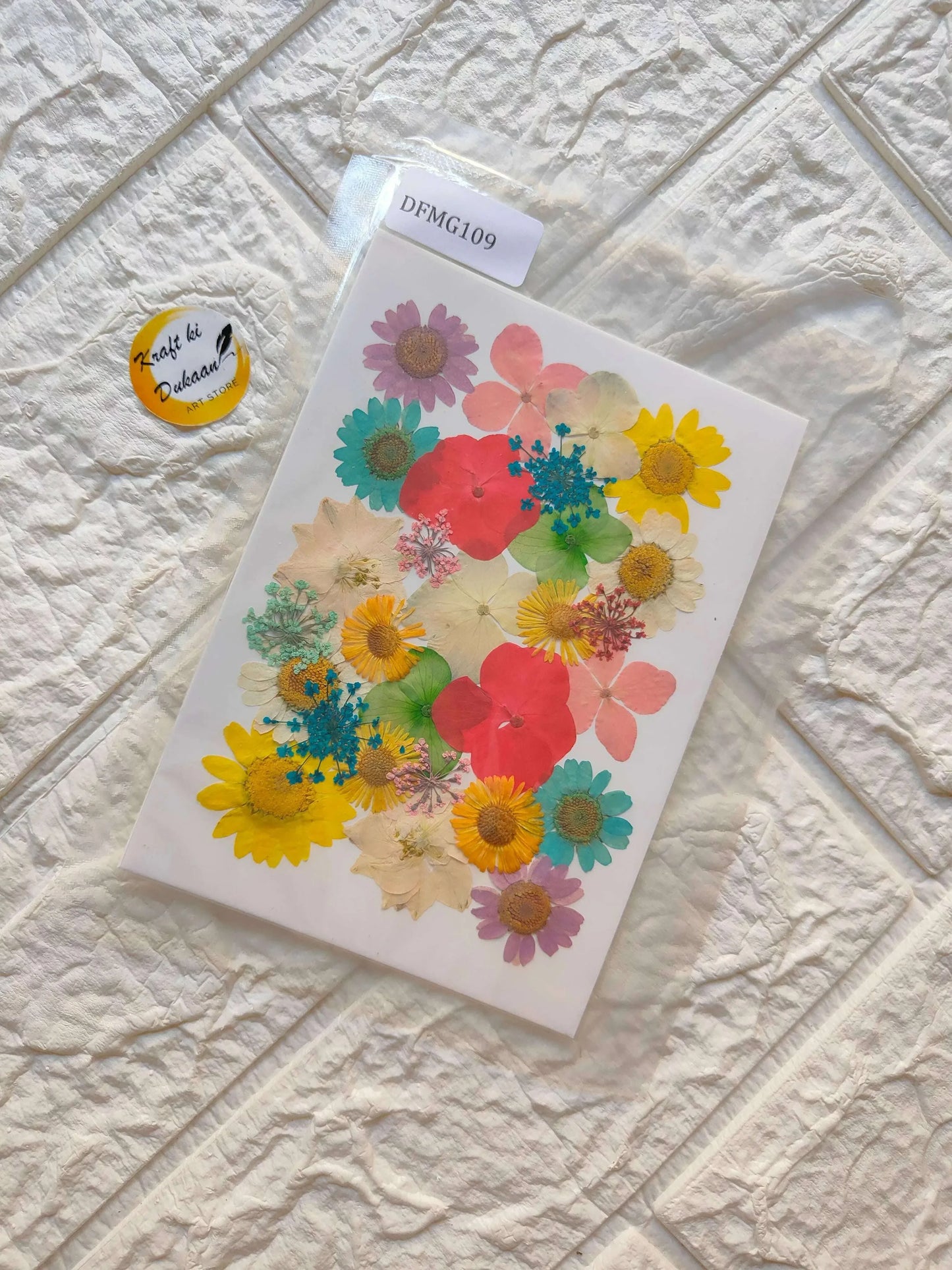 Pressed Flower Sheet Mix B5 with multicolor pressed blossoms on white sheet